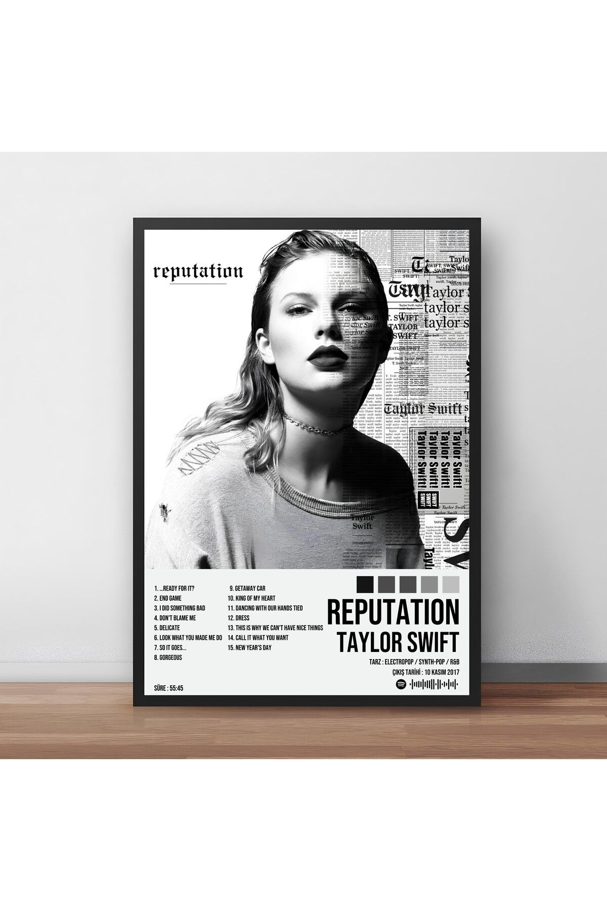 Orendart Taylor Swift - Reputation Albüm Spotify Çerçeveli Poster Tablo