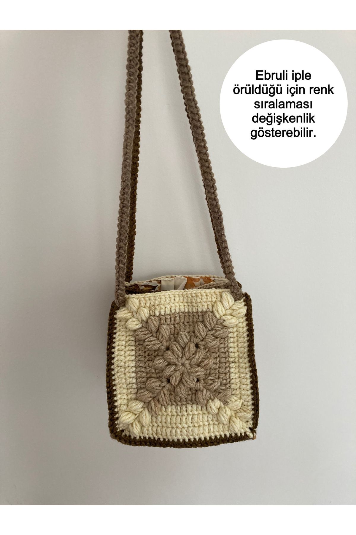 NurEra Design Motifli El Örgüsü Kare Tek Gözlü Renkli Günlük Çanta