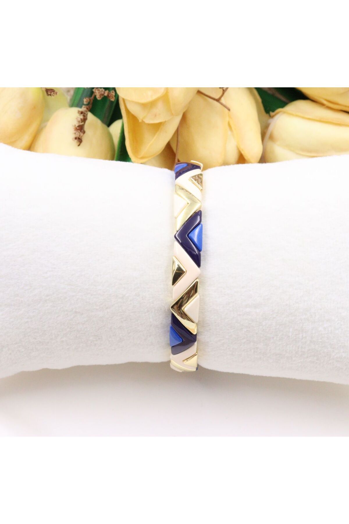 mercanjewelry VİP Marka Model 14K Altın Kaplama Lacivert Porselen Bileklik