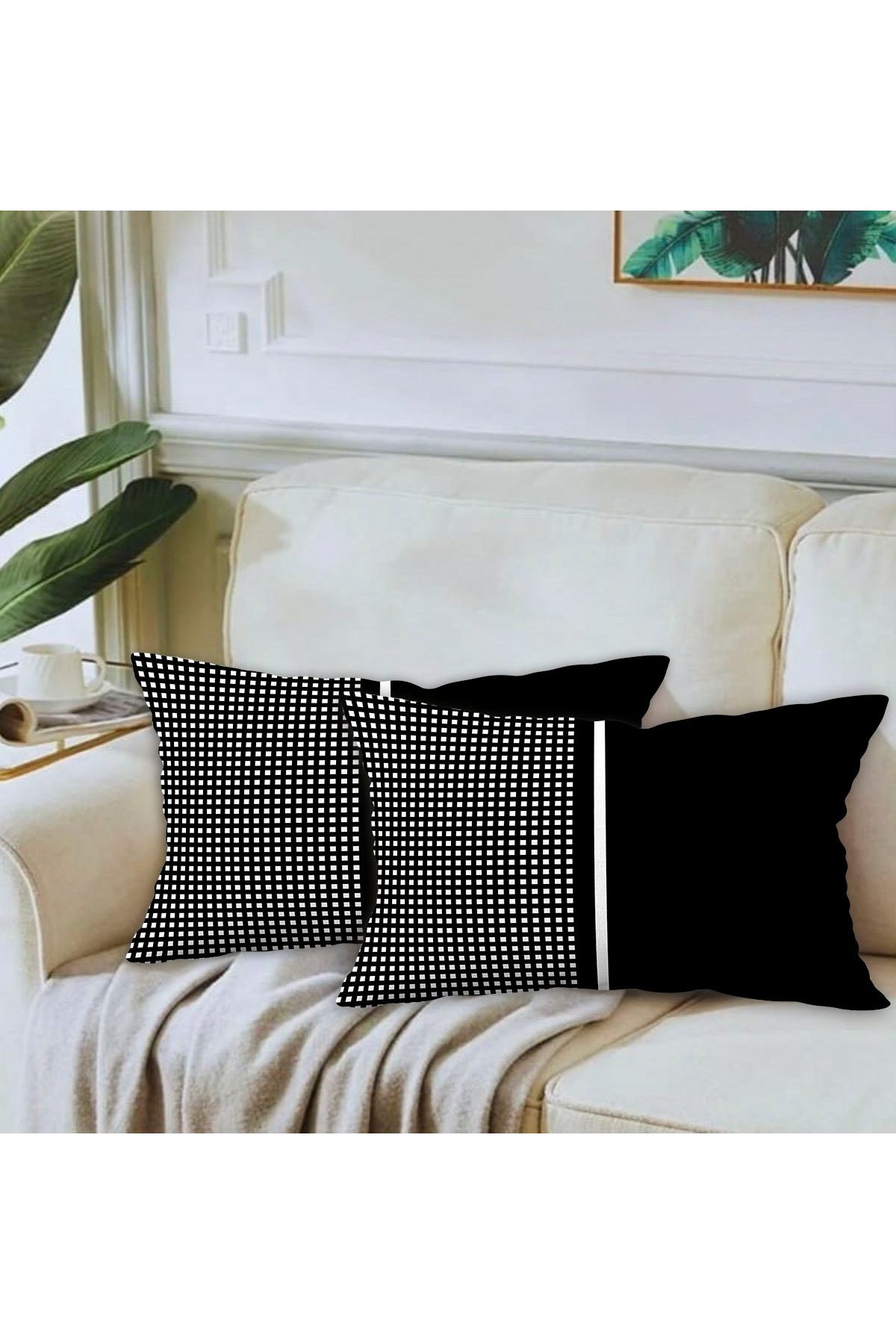 Ardizayn Pötikare Kadife Kumaş 2'li Kırlent Kılıfı 43x43 cm- Çift Taraflı Baskı