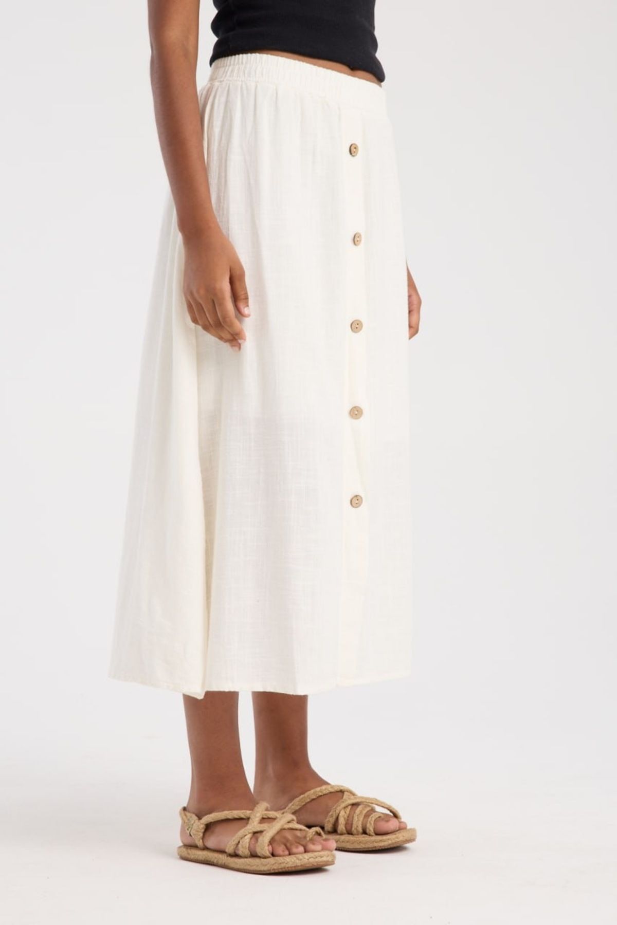 İLKCET MODA-Front Button Detailed Midi Skirt 4