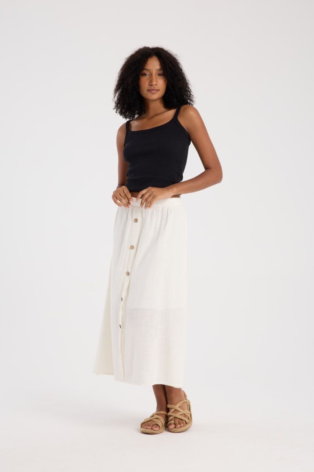 İLKCET MODA-Front Button Detailed Midi Skirt 2