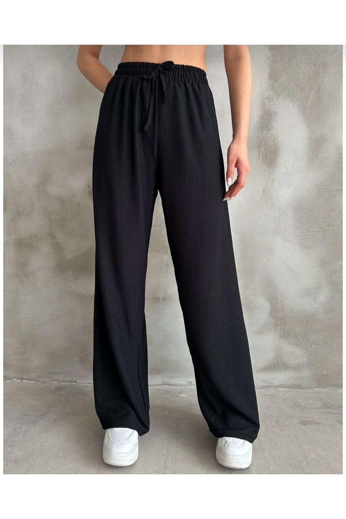 atelyu kadın bol paça keten keten görünümlü yazlık pantalon