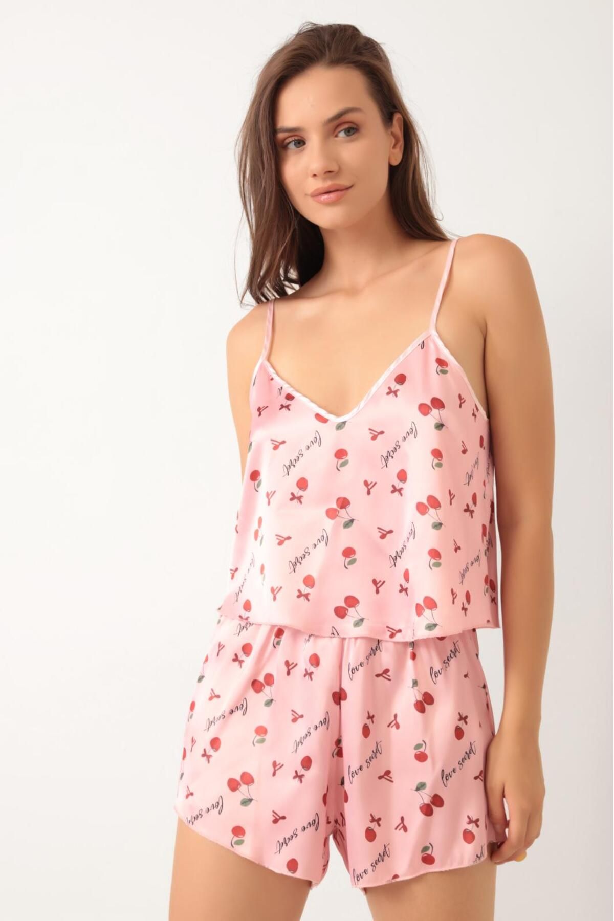 İNKO İÇ GİYİM Saten Ayarlanabilir Askılı Şort Pijama Takım