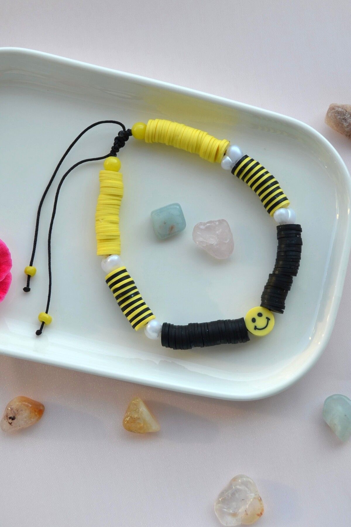 Sacce Scarves&Accessories Fimo Halhal Renkli Ayarlanabilir İpli Siyah Sarı Tonlu