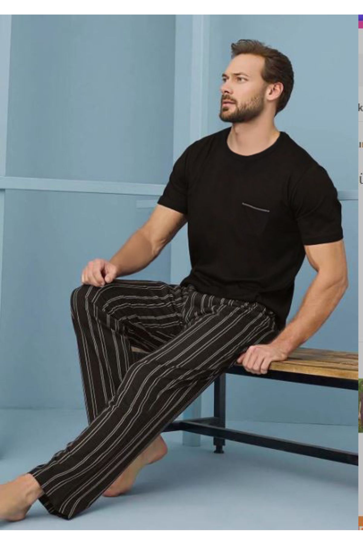 JustMORE Erkek Cepli Kısa Kollu Pijama takımı