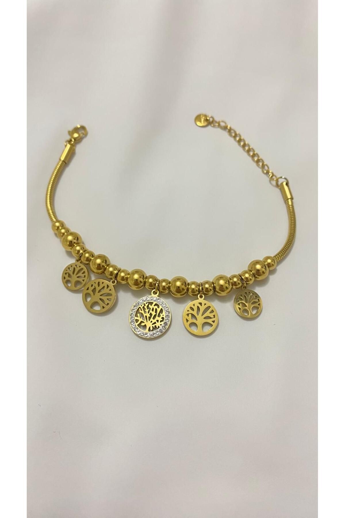 Butik Top Zincir Hayat Ağacı Gold Altın Kaplama Bileklik