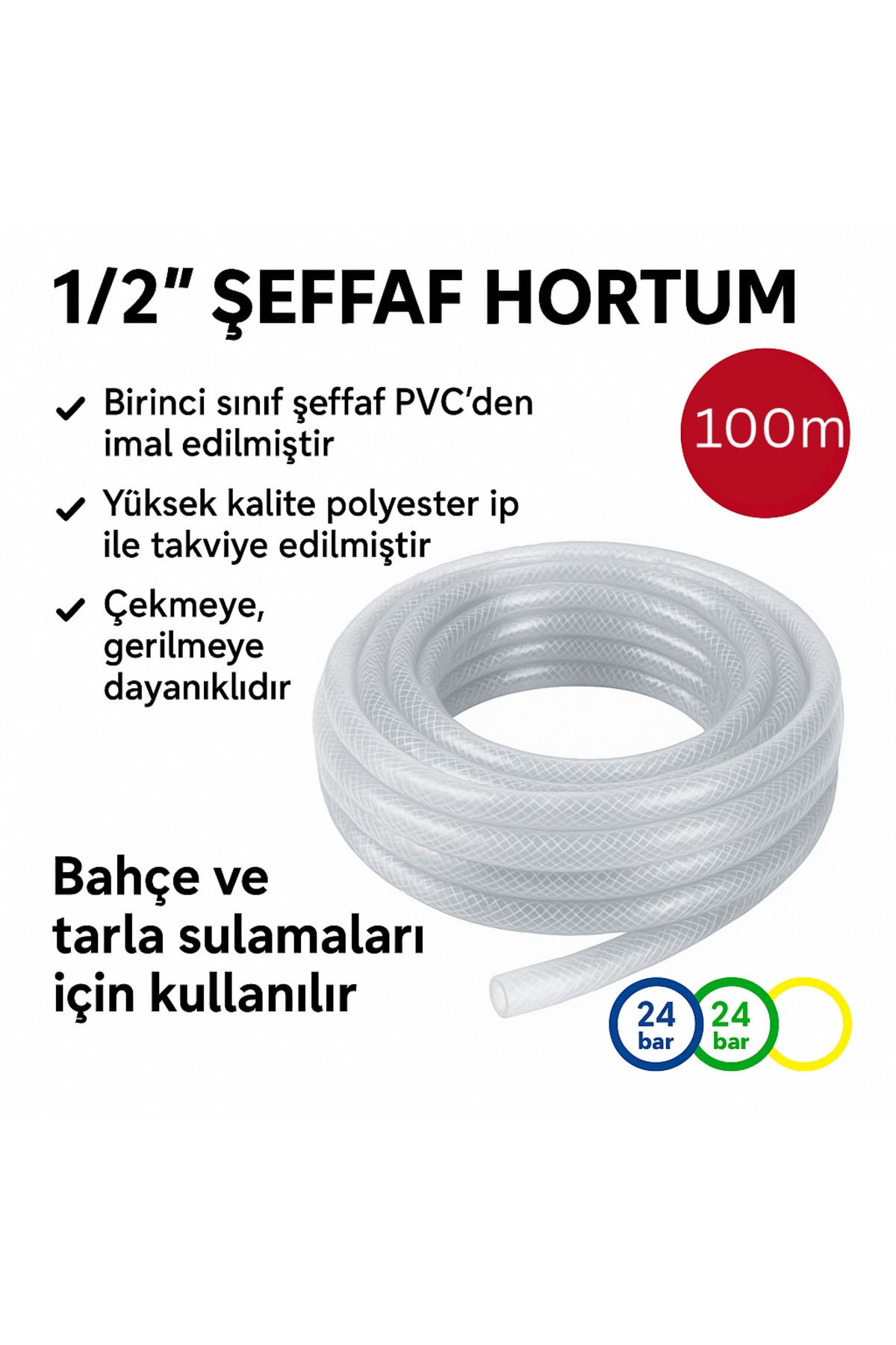 Aksay Plastik 100 Metre – Sardunya 1/2” Şeffaf PVC Bahçe Hortumu