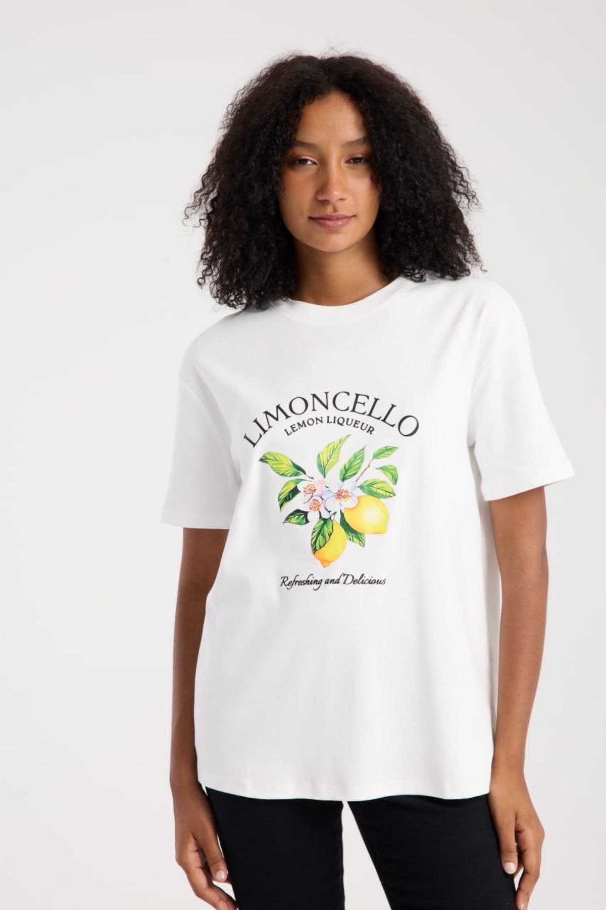 İLKCET MODA Limoncello Baskılı Oversize T-shirt