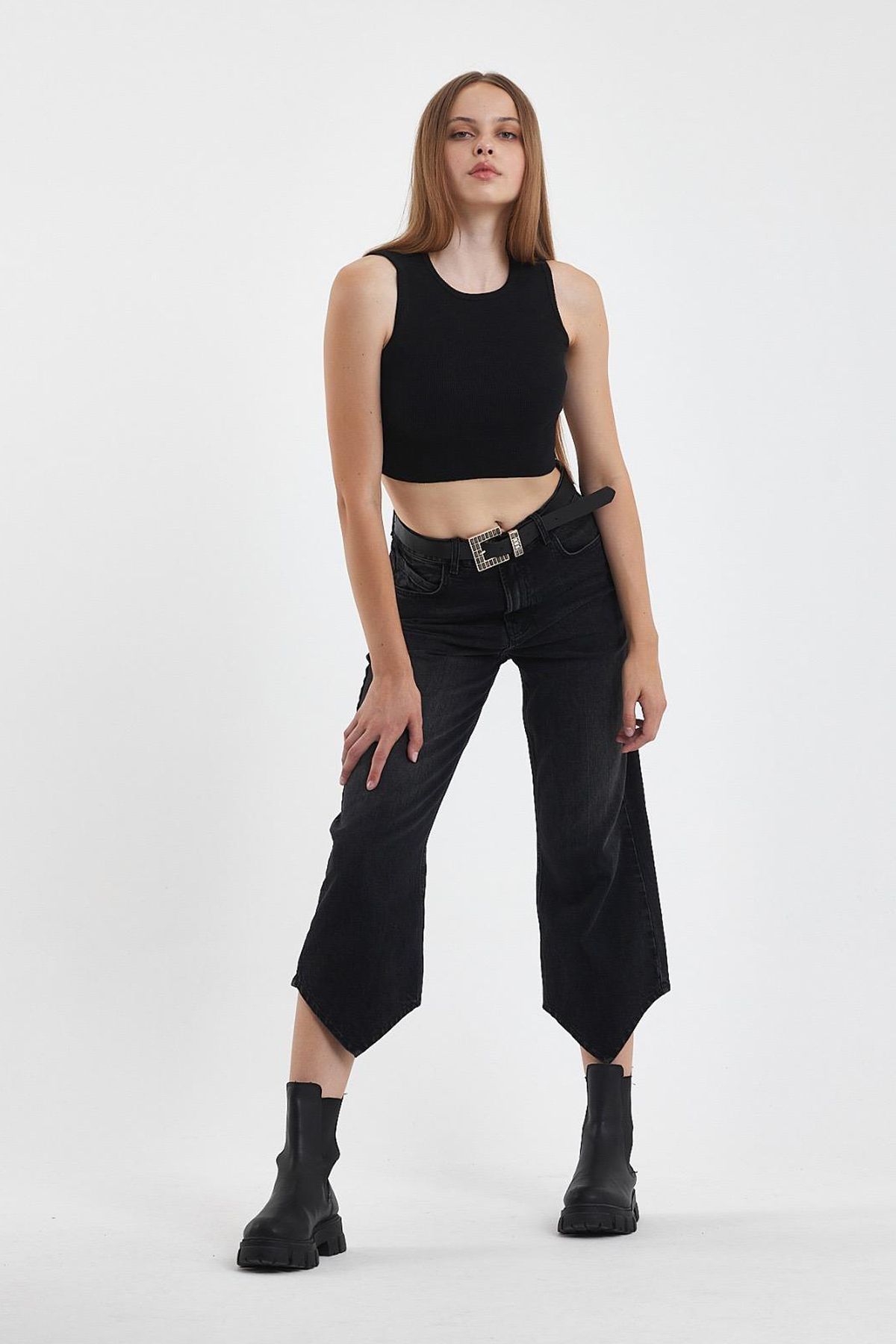 Jijass Jeans Kemerli Kot Siyah Pantolo