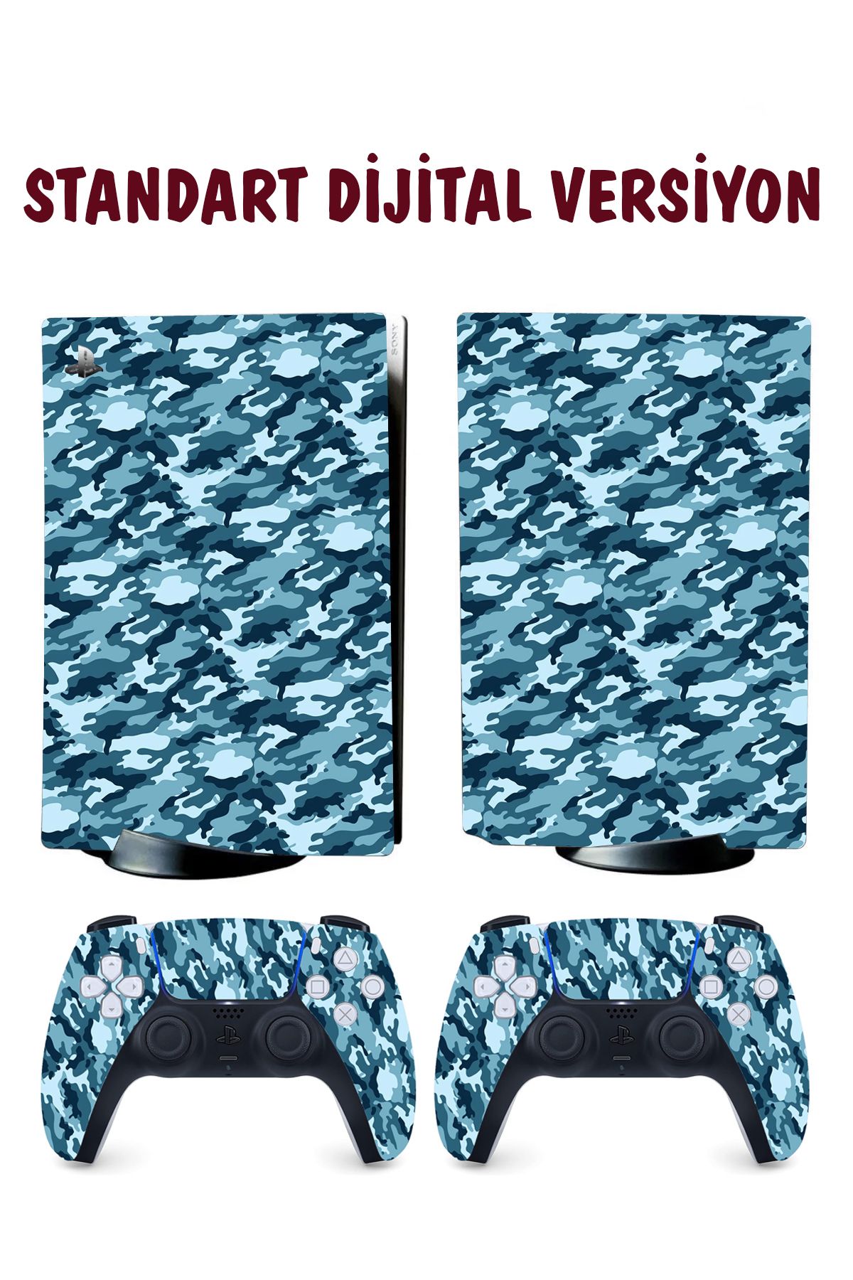 KT Decor Mavi Kamuflaj Playstation 5 Full Sticker Kaplama Seti