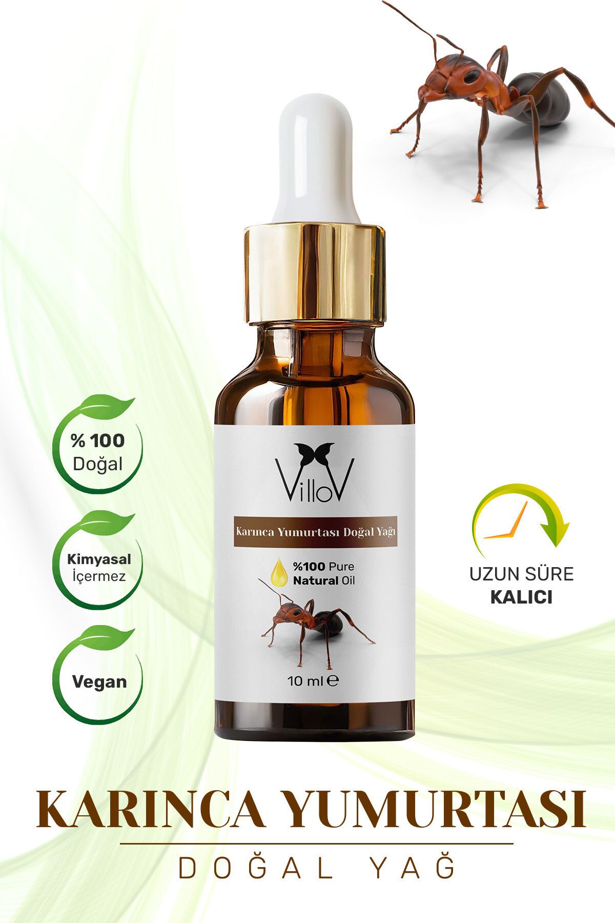 Villov Karınca Yumurtası Uçucu Yağı Soğuk Sıkım %100 Saf ve Doğal Bitkisel Ant Egg Essential Oil 10ml