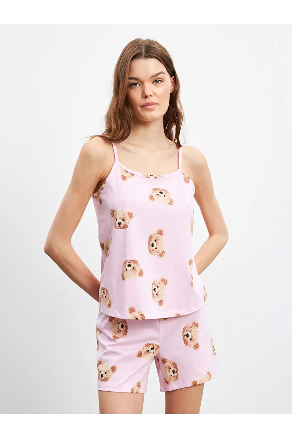 LC Waikiki LCW Young Pembe Ayı Teddy Baskılı Kadın Şortlu Pijama Takımı