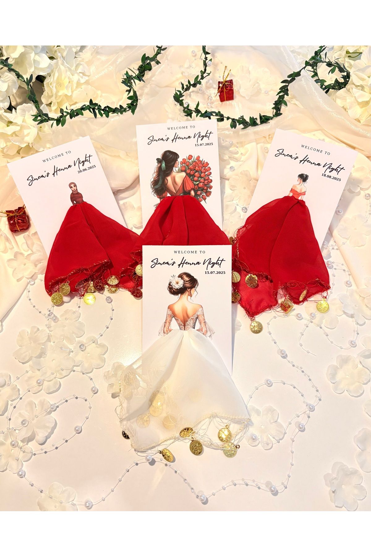 NUNU EVENT 12 Adet Pullu Mendil Kına Kartı, Kişiye Özel Hediyelik, Düğün, Nişan, Söz, Kına,