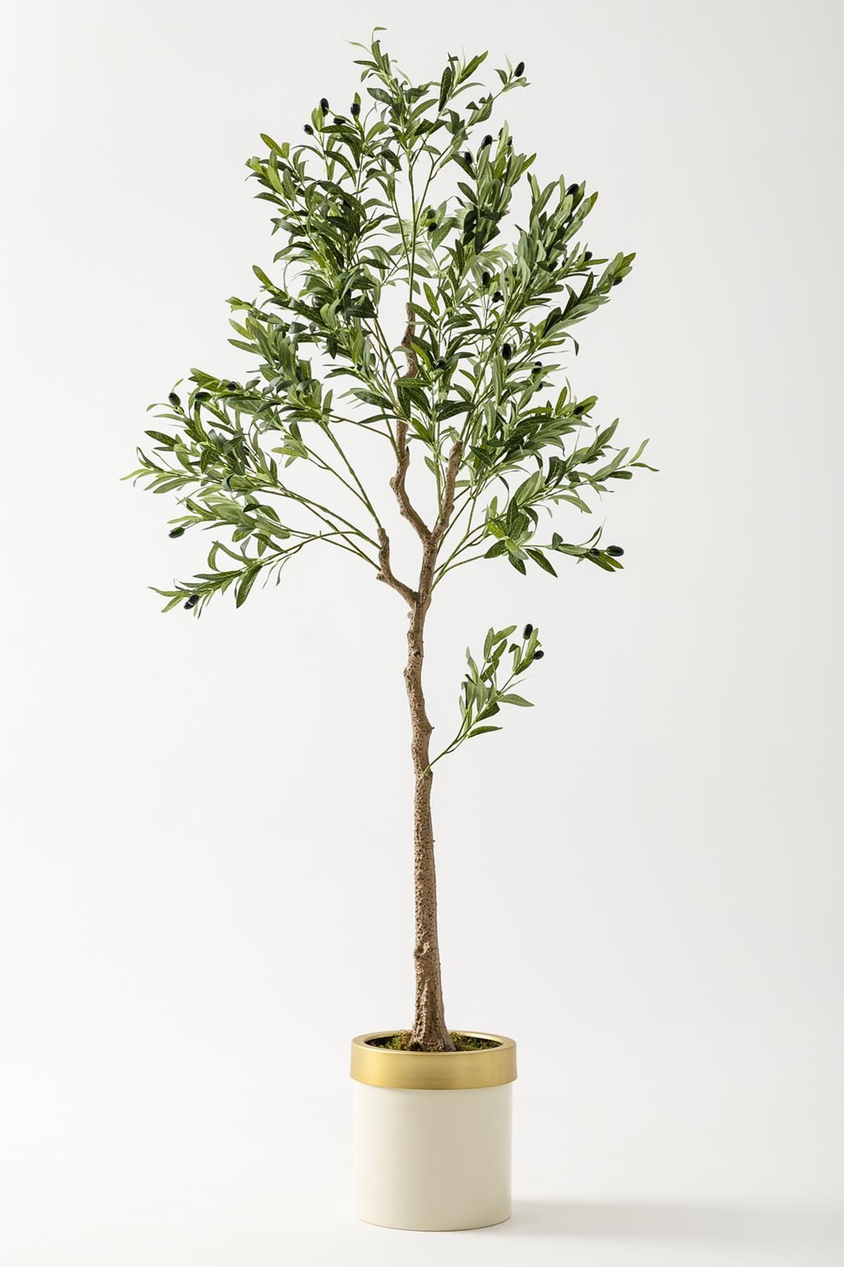 Güleç Yapay Çiçek Yapay Zeytin Ağacı 175 Cm Krem Gold Metal Saksı