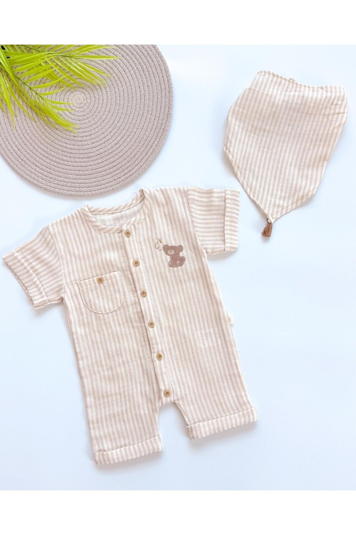 Bofibo Soft Stripes Fularlı Müslin Bebek Tulumu TLM143