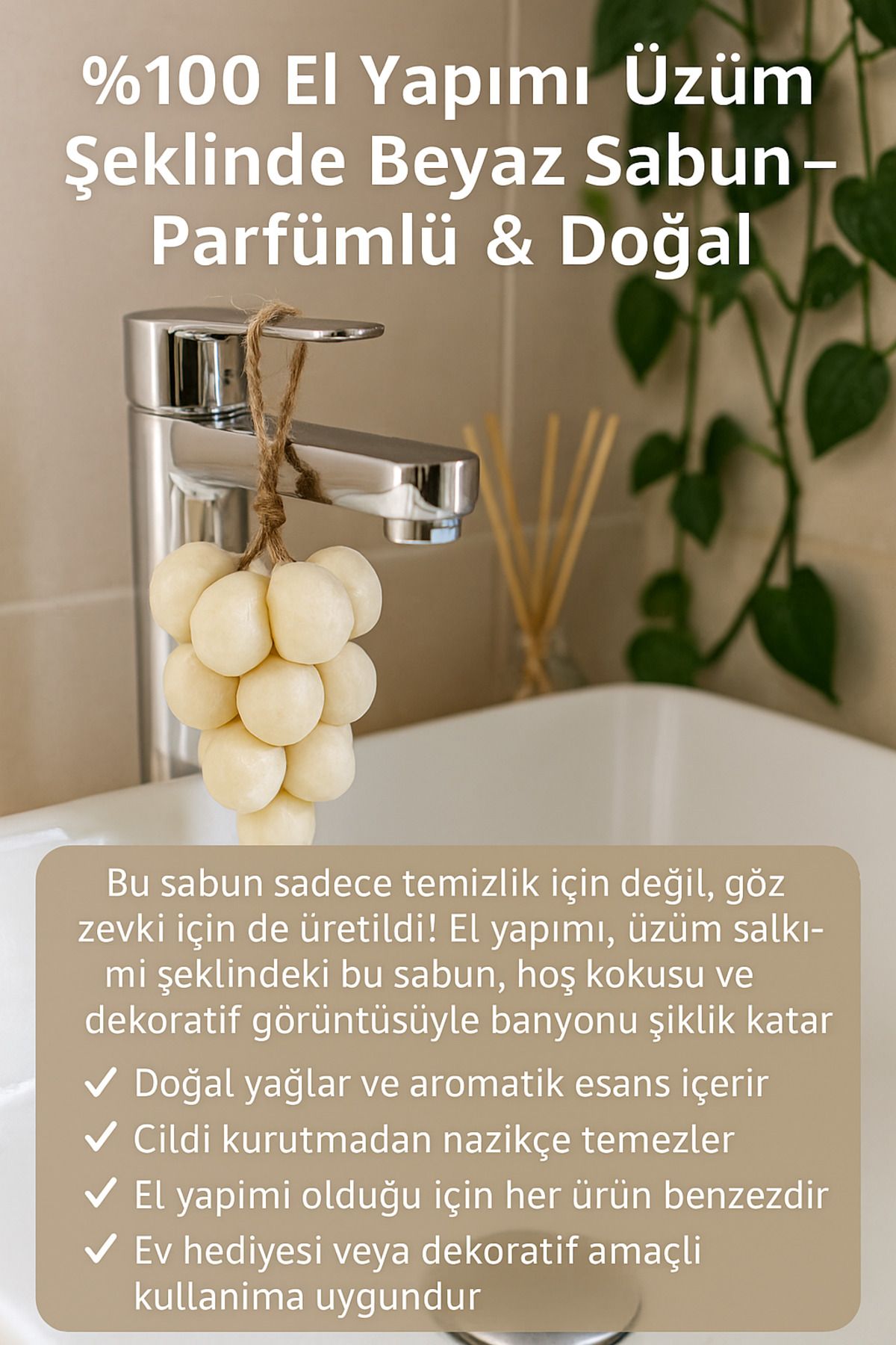 ETT El Yapımı Üzüm Şeklinde Sabun – Beyaz, Parfümlü, Doğal Hediye Sabunu
