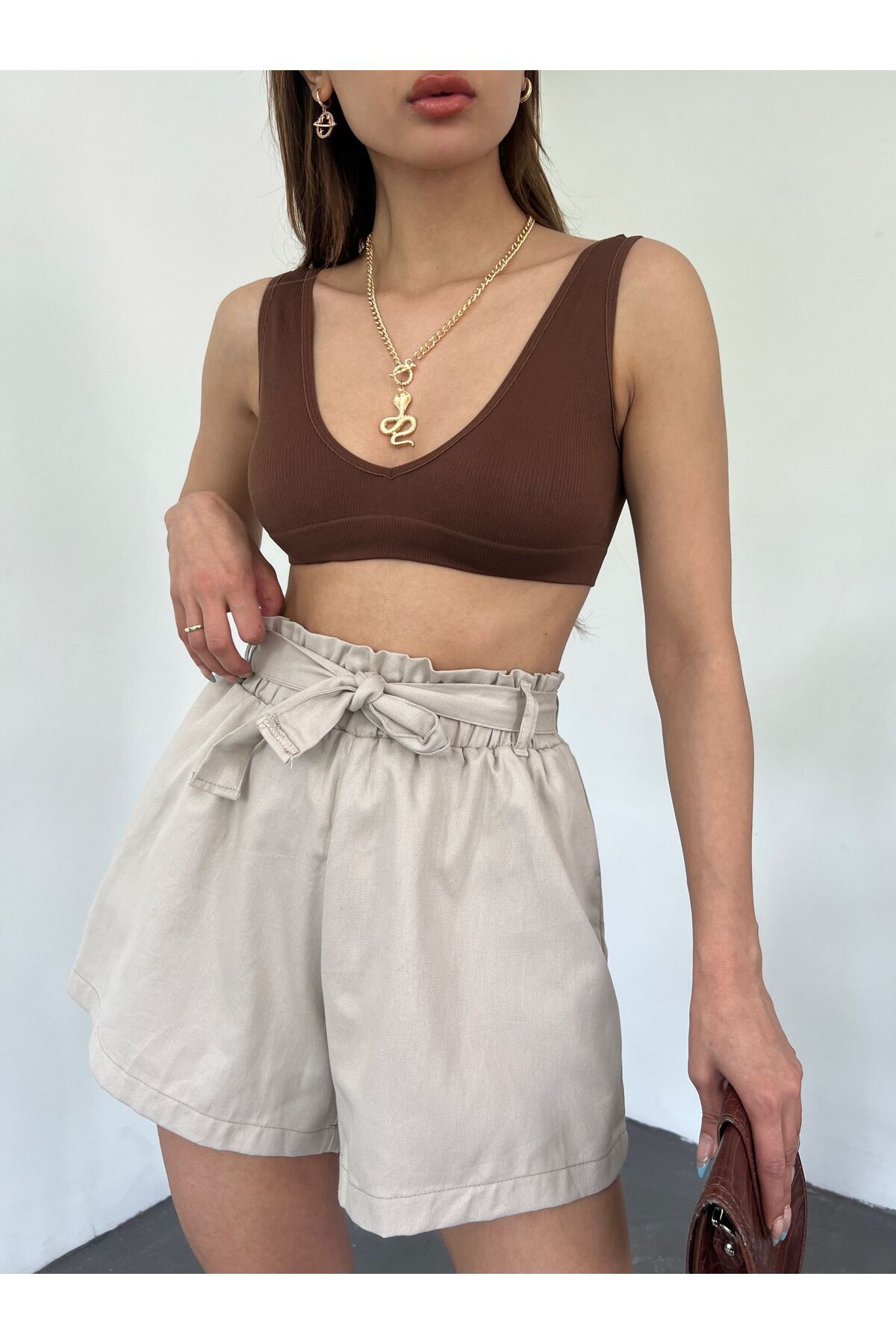 Pink Stil Rahat Kesim Beli Büzgülü Cepli Şort