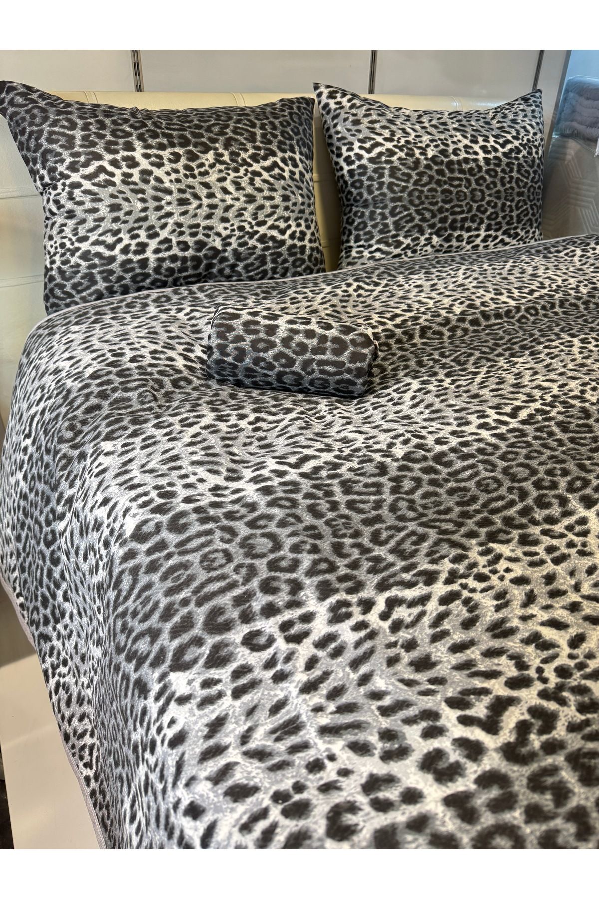 ŞENER HOME-Leopard Patterned Sheet Elastic Double Pique Set 3