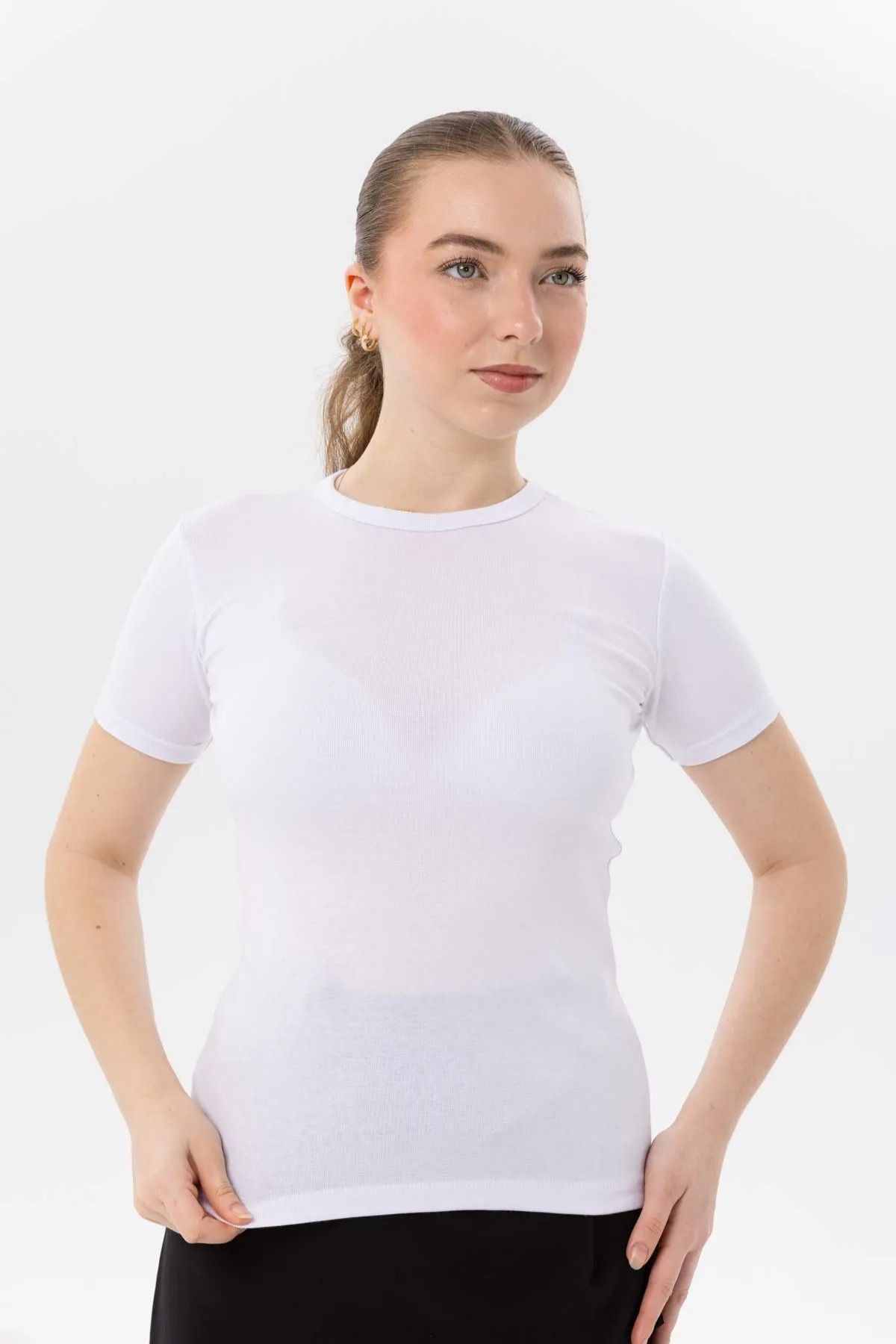 let s shine Kadın Bisiklet Yaka Örme Düz T-shirt