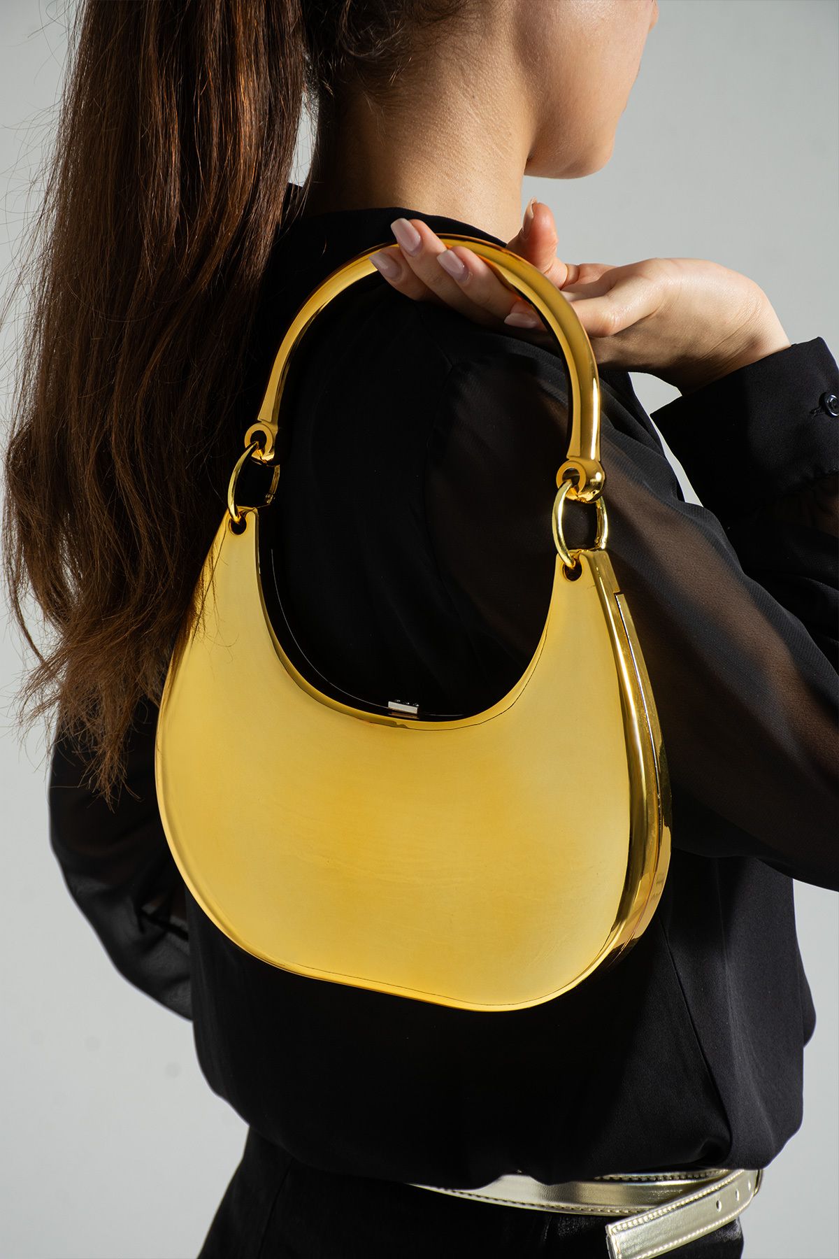 By EDUU Sunshine Tasarım Model Metal Omuz Gold Abiye Çanta