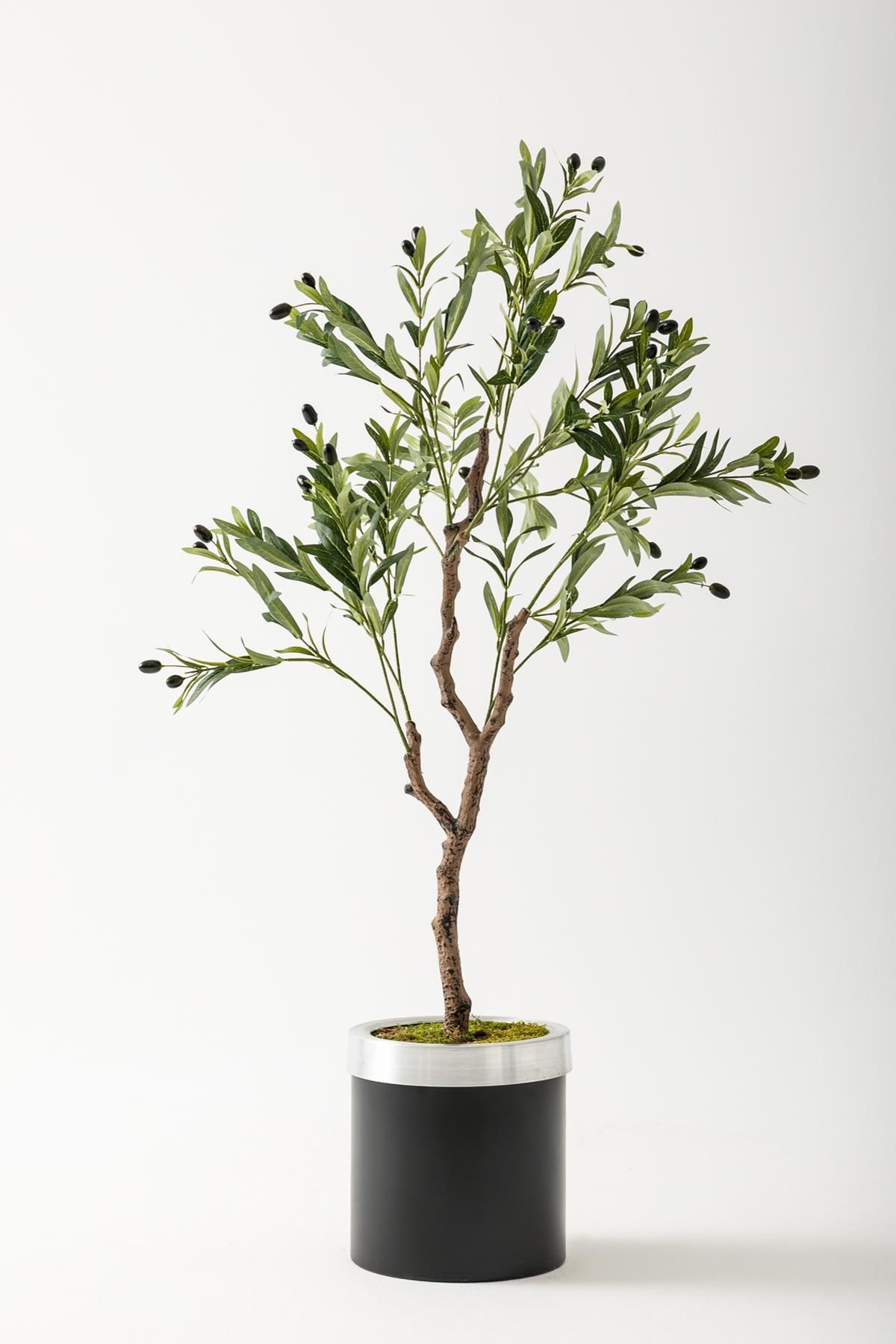 Güleç Yapay Çiçek Yapay Zeytin Ağacı 120 Cm Siyah Gümüş Metal Saksı