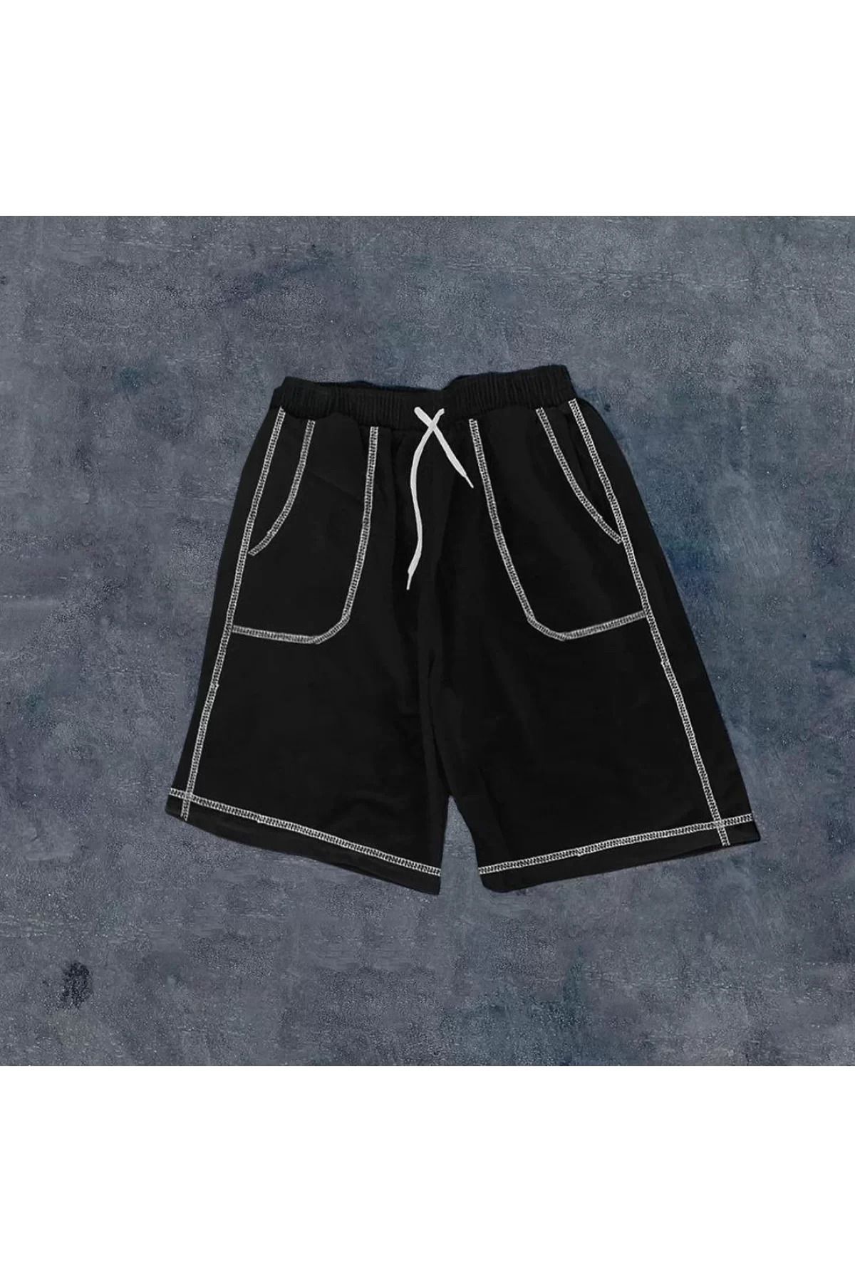 BBbutik Dikişli Cepli Oversize Şort - Siyah