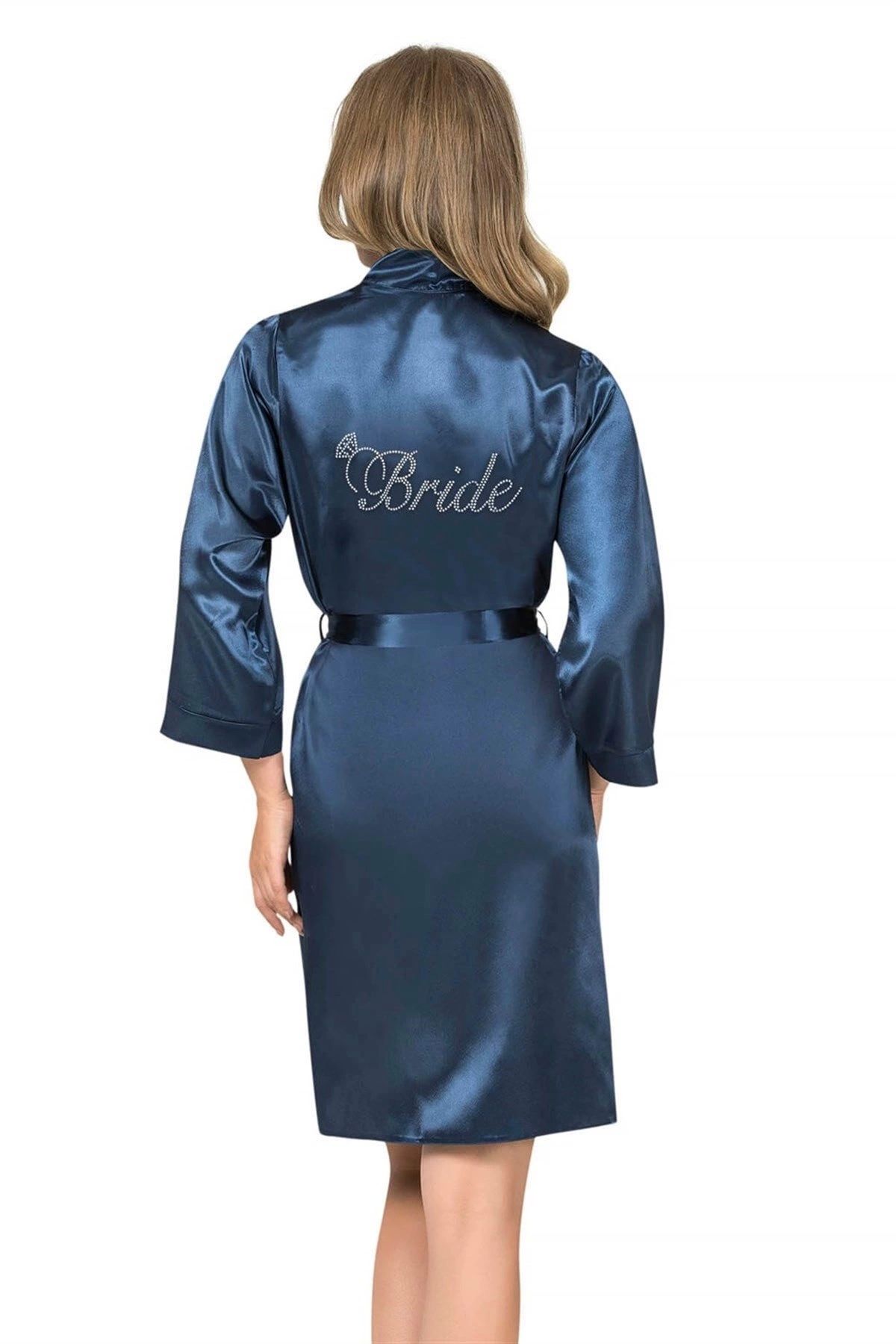 GiyimCity Miss Lacivert Kısa Saten Bride Sabahlık