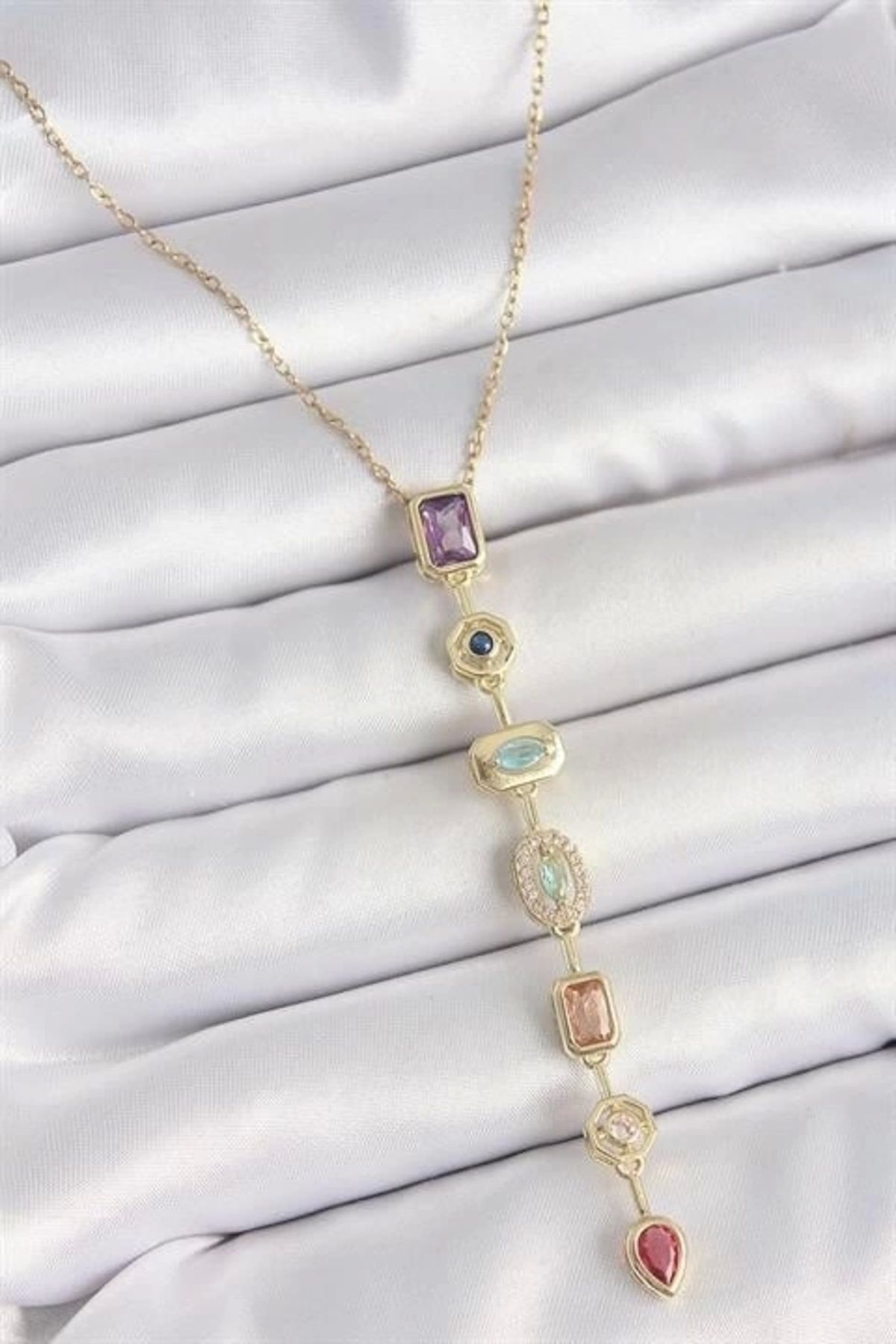 Lale Moda 316L Çelik Gold Renk Zincir Zirkon Taşlı Y Model Dekolte Kadın Kolye