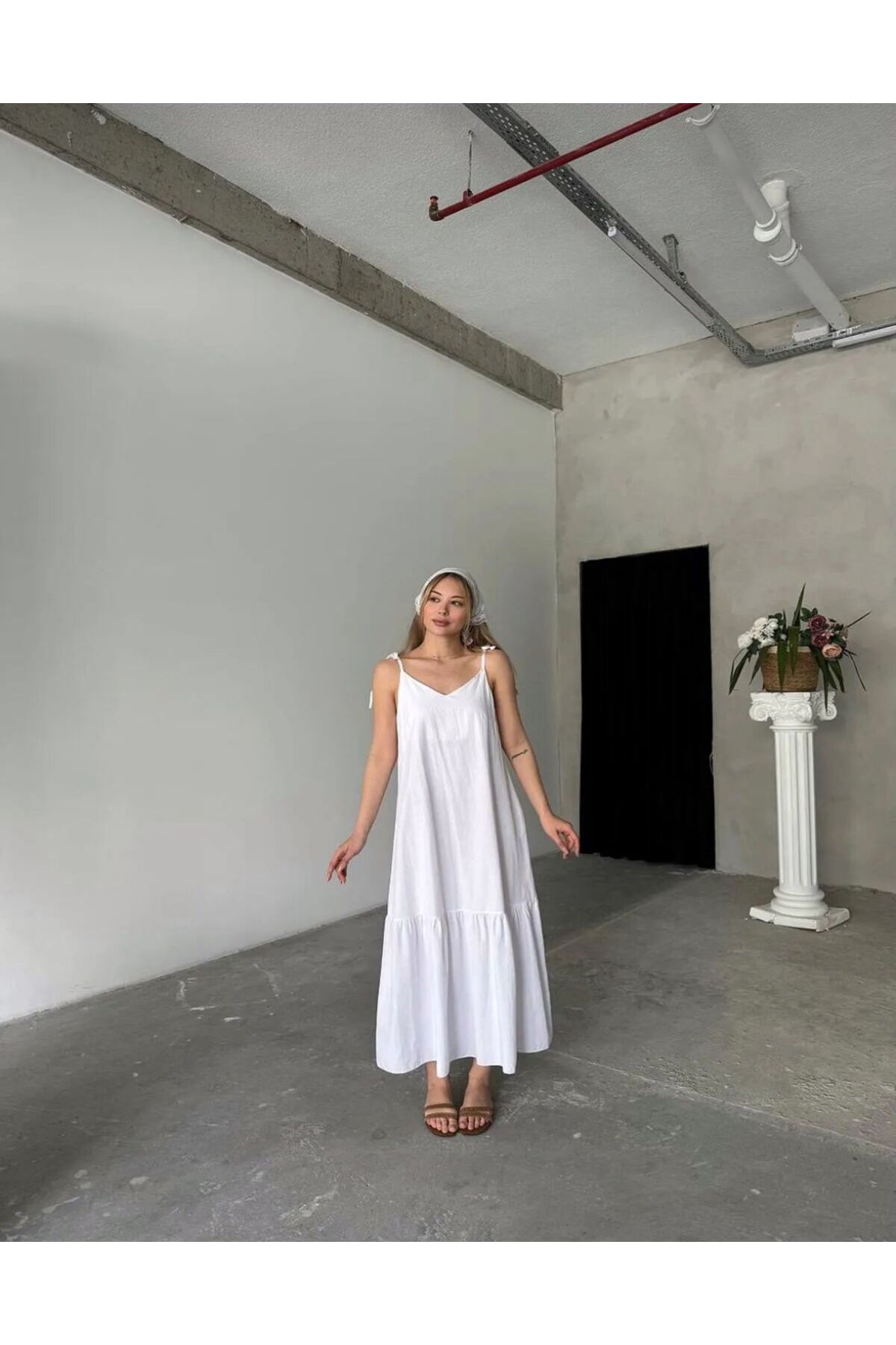 Butik Poplin Kumaş Ayarlanabilir Askılı Elbise