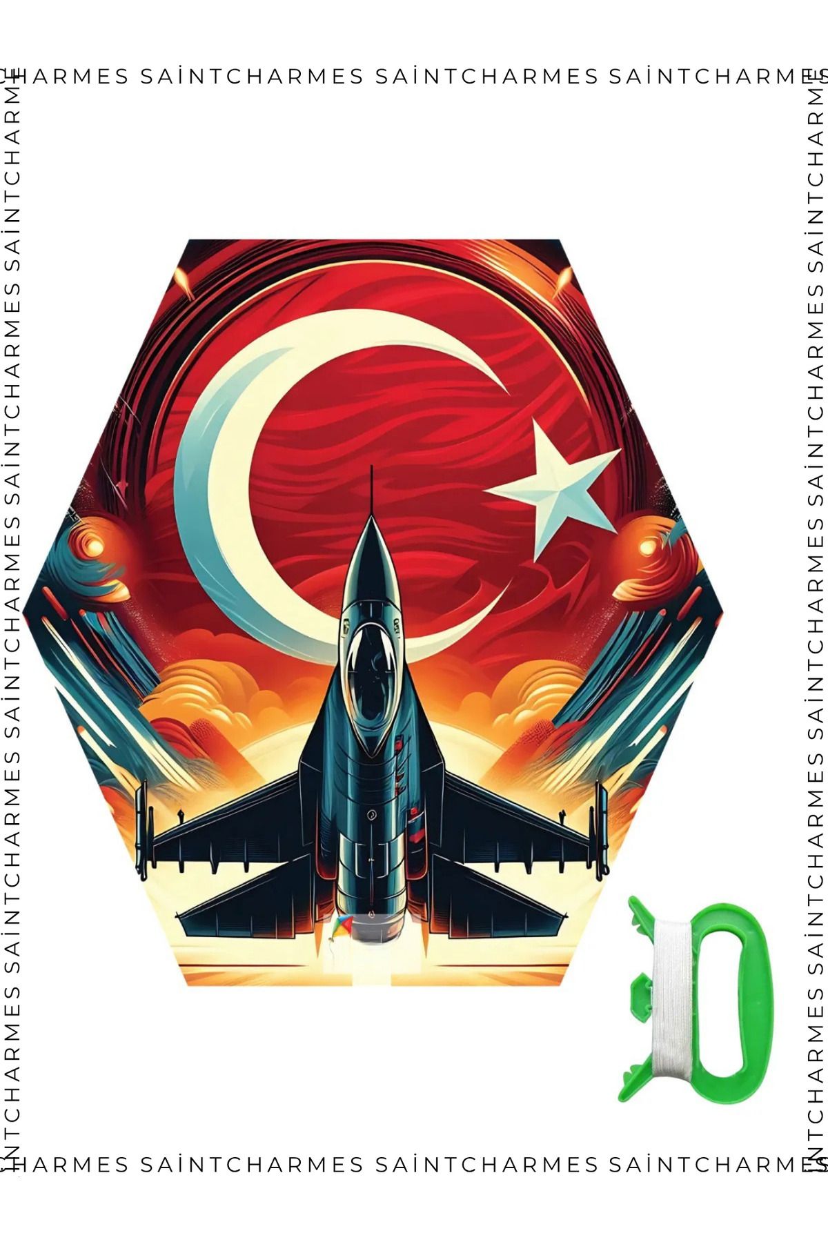 Saint Charmes Jet Uçurtma Ay Yıldız Desenli 50 Metre İpli Kolay Kurulumlu Çocuk Oyuncağı