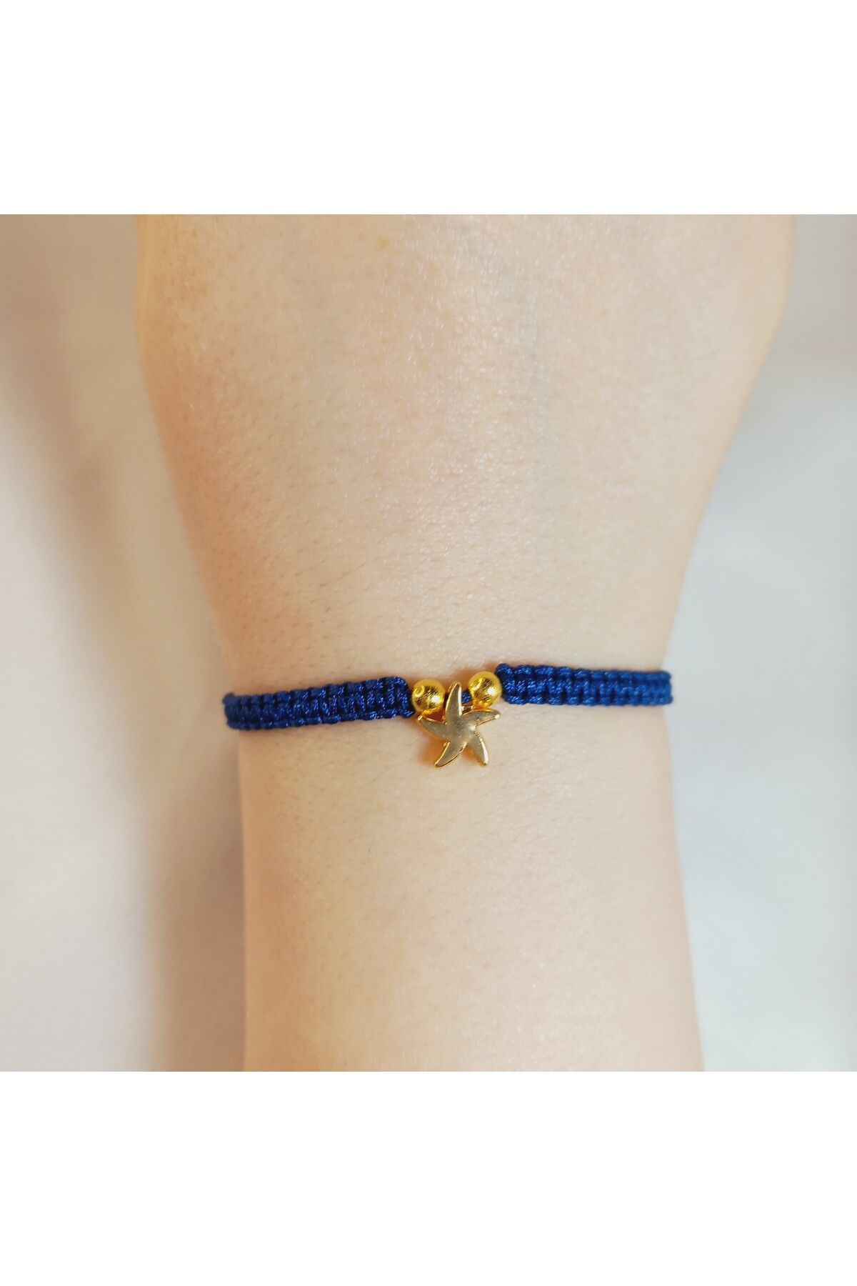 Crystal Atelier Altın Kaplama Yıldız Figürlü Lacivert Makrome Bileklik-El Yapımı Unisex Ayarlanabilir Bileklik