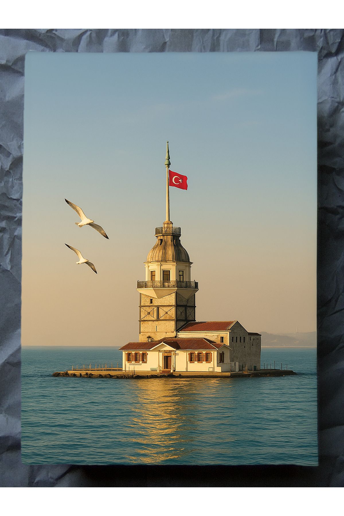 HonataDizayn Kız Kulesi ve Martılar Kanvas Tablo – %100 Pamuk Kumaş, Yüksek Çözünürlük, Asılmaya Hazır