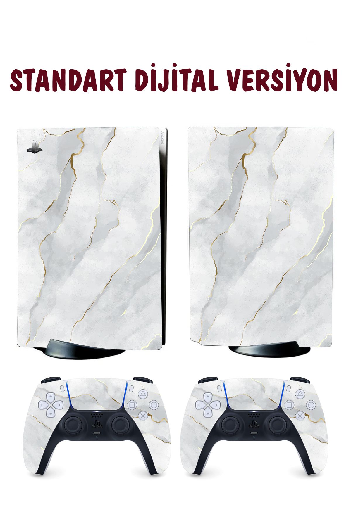 KT Decor Beyaz Mermer Playstation 5 Full Sticker Kaplama Seti