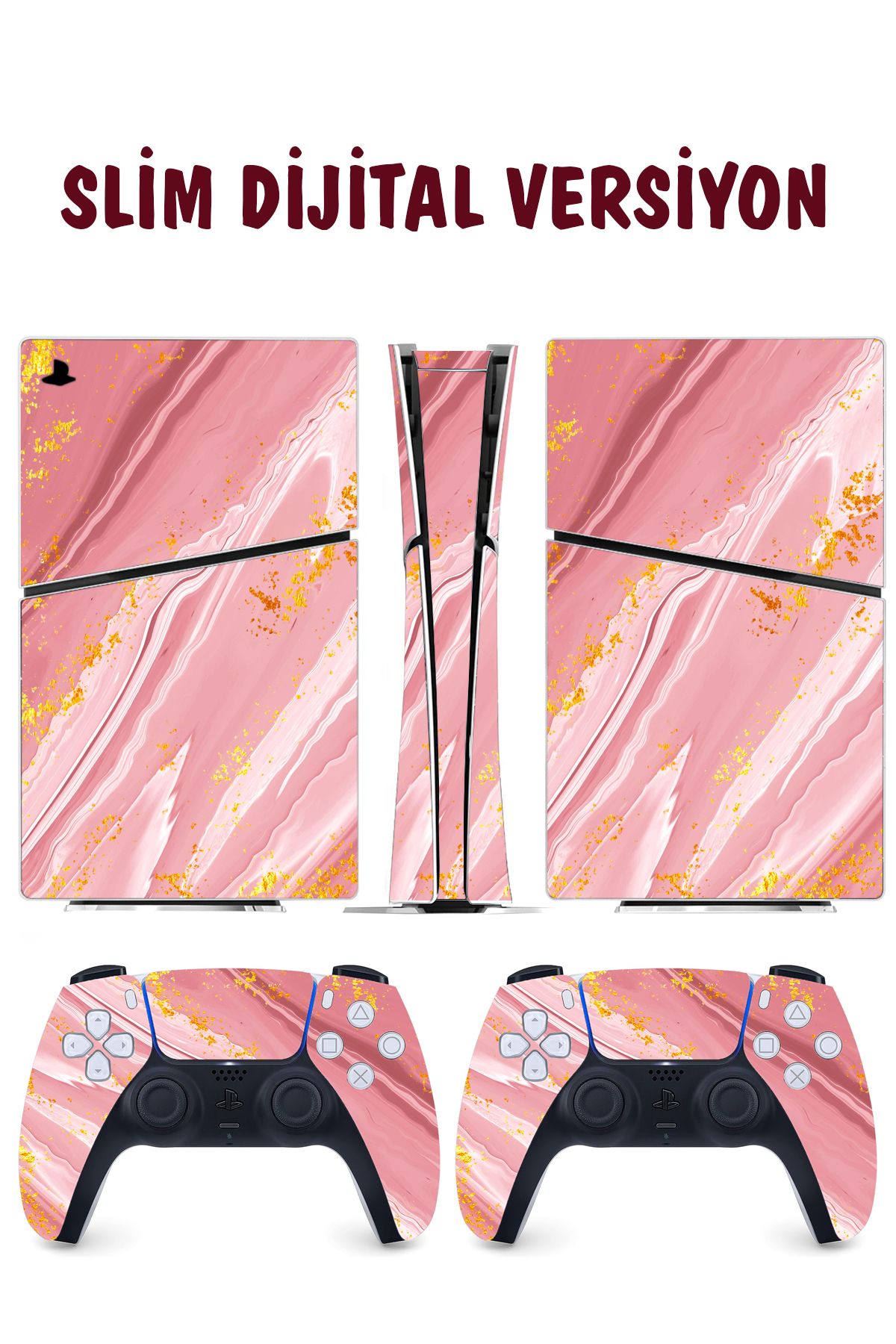 KT Decor Pembe Gold Mermer Playstation 5 Full Sticker Kaplama Seti