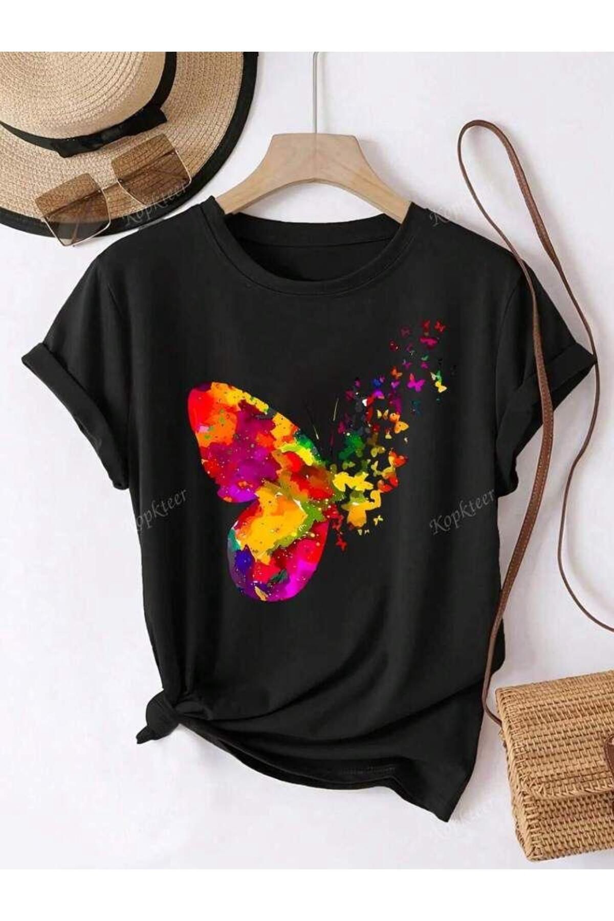 SEDA IŞIKLAR BUTTERFLY KELEBEK BASKILI OVERSİZE TSHİRT
