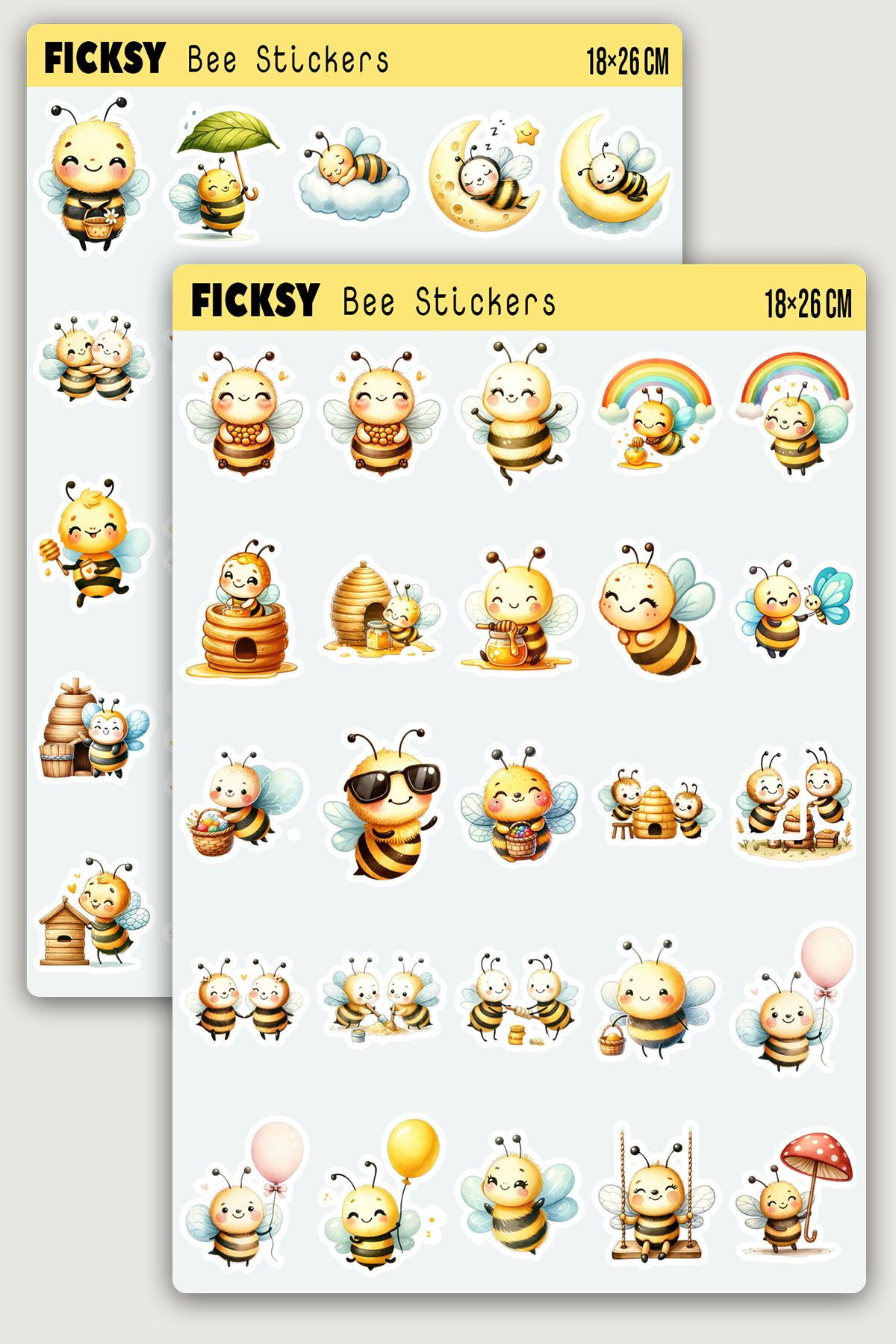 Ficksy Sevimli Arı Sticker Seti - 50 Adet Etiket Çıkartma