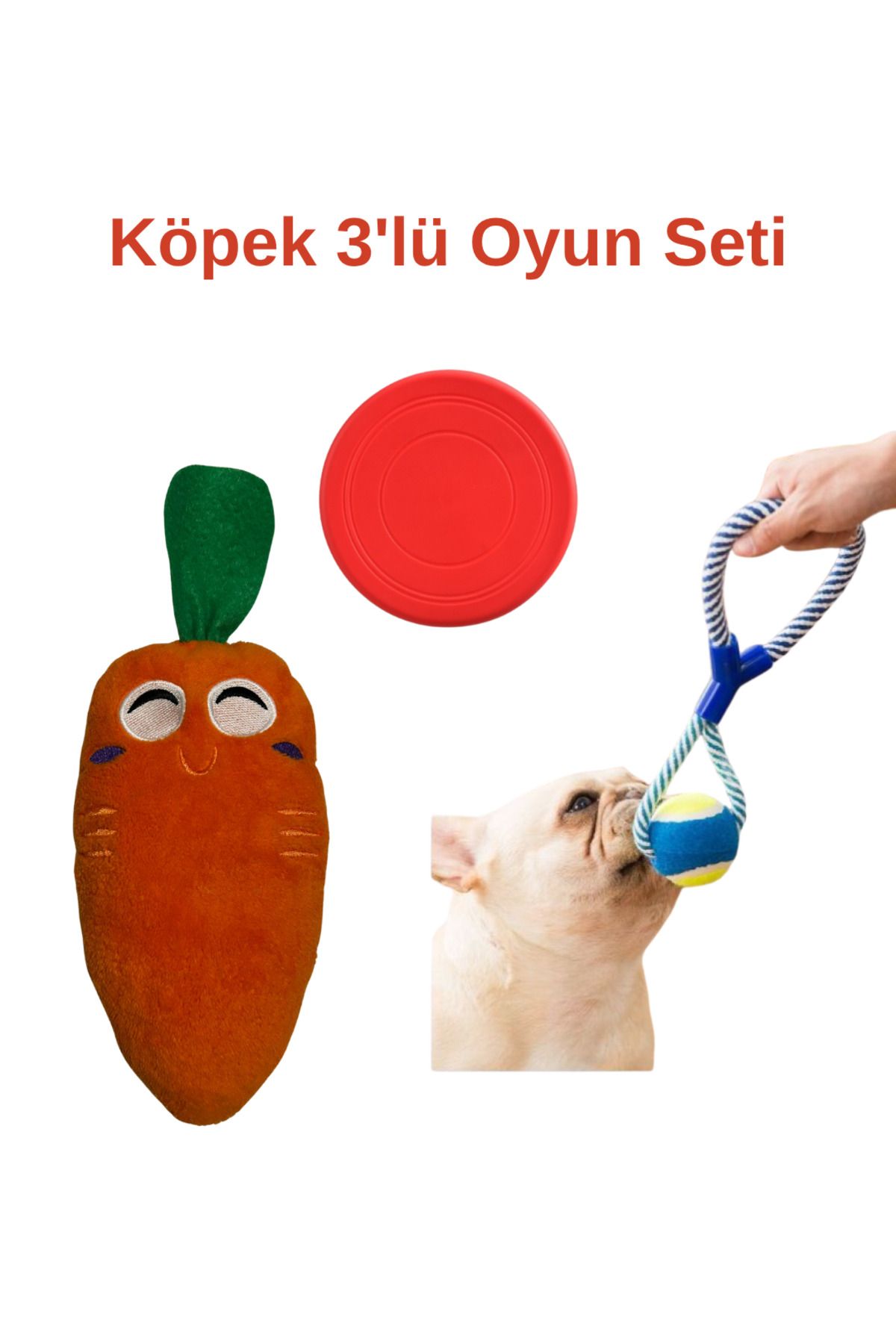 Home Köpek Oyun Seti 3'lü-sesli Peluş Havuç Oyuncak-silikon Frizbi-halatlı Köpek Çiğneme Topu