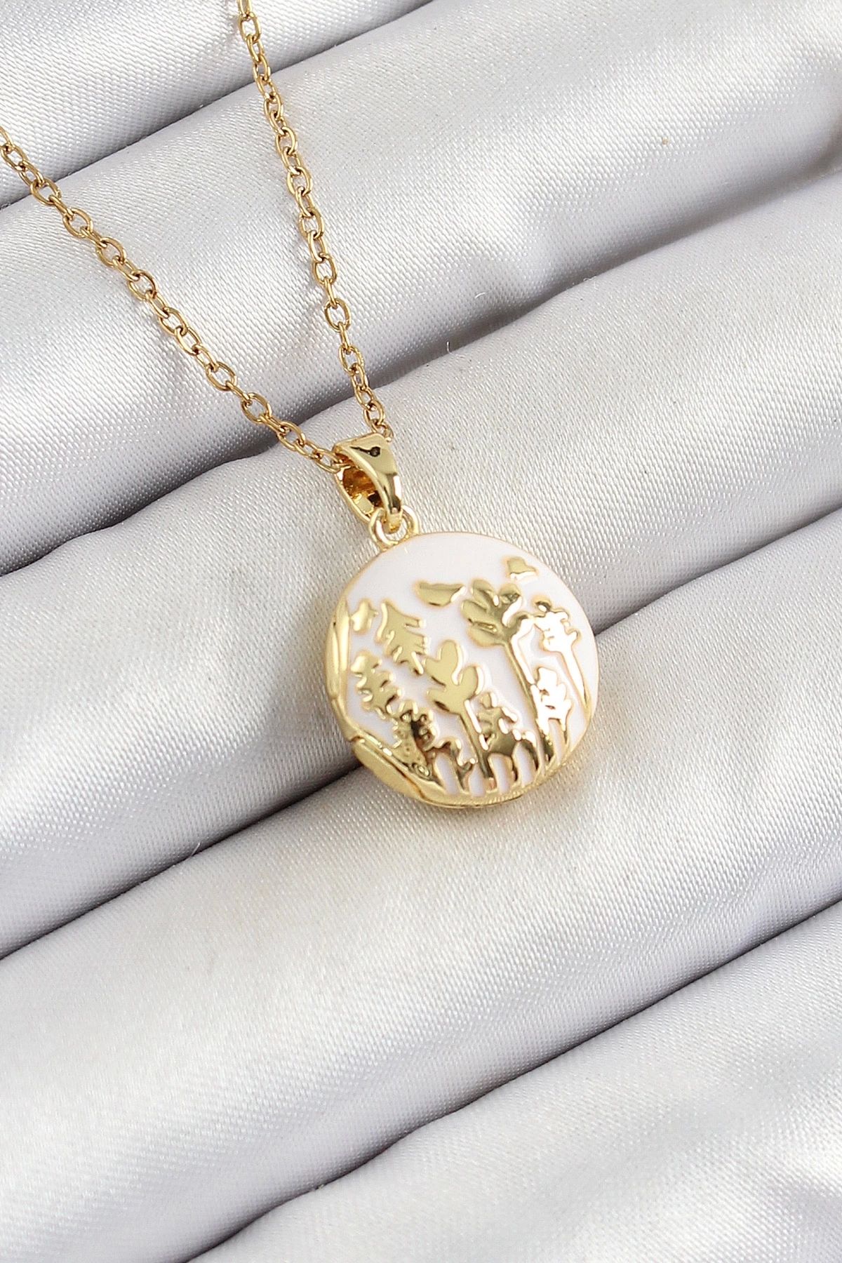 No8 Home 316L Çelik Zincir Açılabilir Sanatsal Vintage Çiçek Model Gold Renk Kadın Kolye