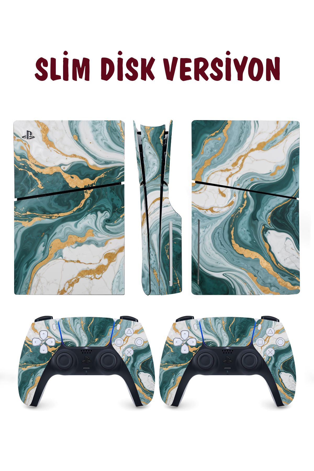 KT Decor Mavi Gold Mermer Playstation 5 Full Sticker Kaplama Seti