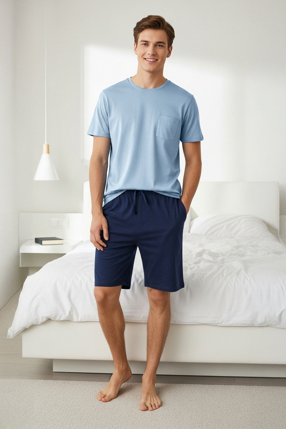 Trendyol Kollektion Indigo – Marineblaues, regulär geschnittenes Pyjama-Set a...