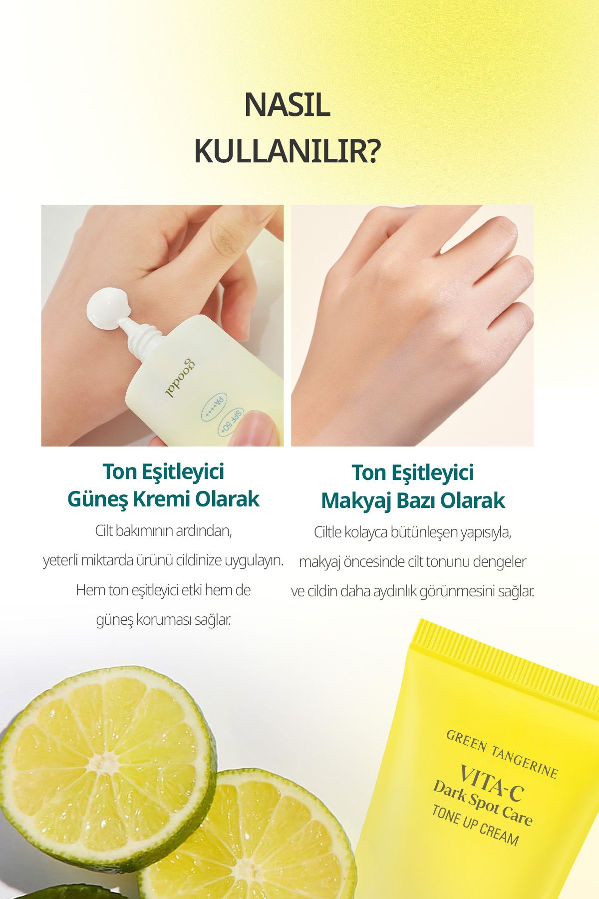 کرم ضد آفتاب صورت تنش لحن ذخیره سازی جرم خورشید GOODAL GREEN TANGERINE VITA C SPOT TONE UP CREAM SPF50+ Goodal