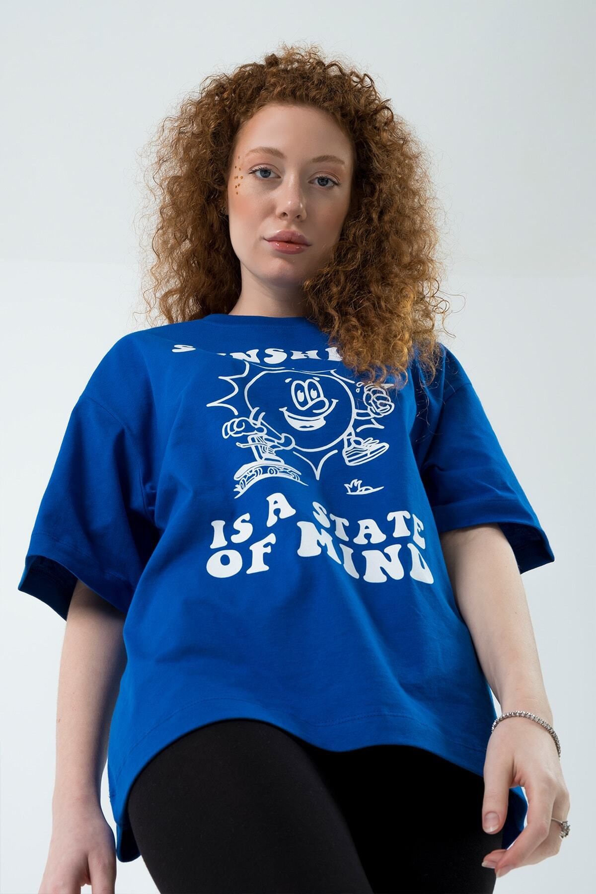 Eazy Co-Eazy Saks Blue Sunshine Unisex Extra Oversize εμπριμέ κοντομάνικο μπλουζάκι 6