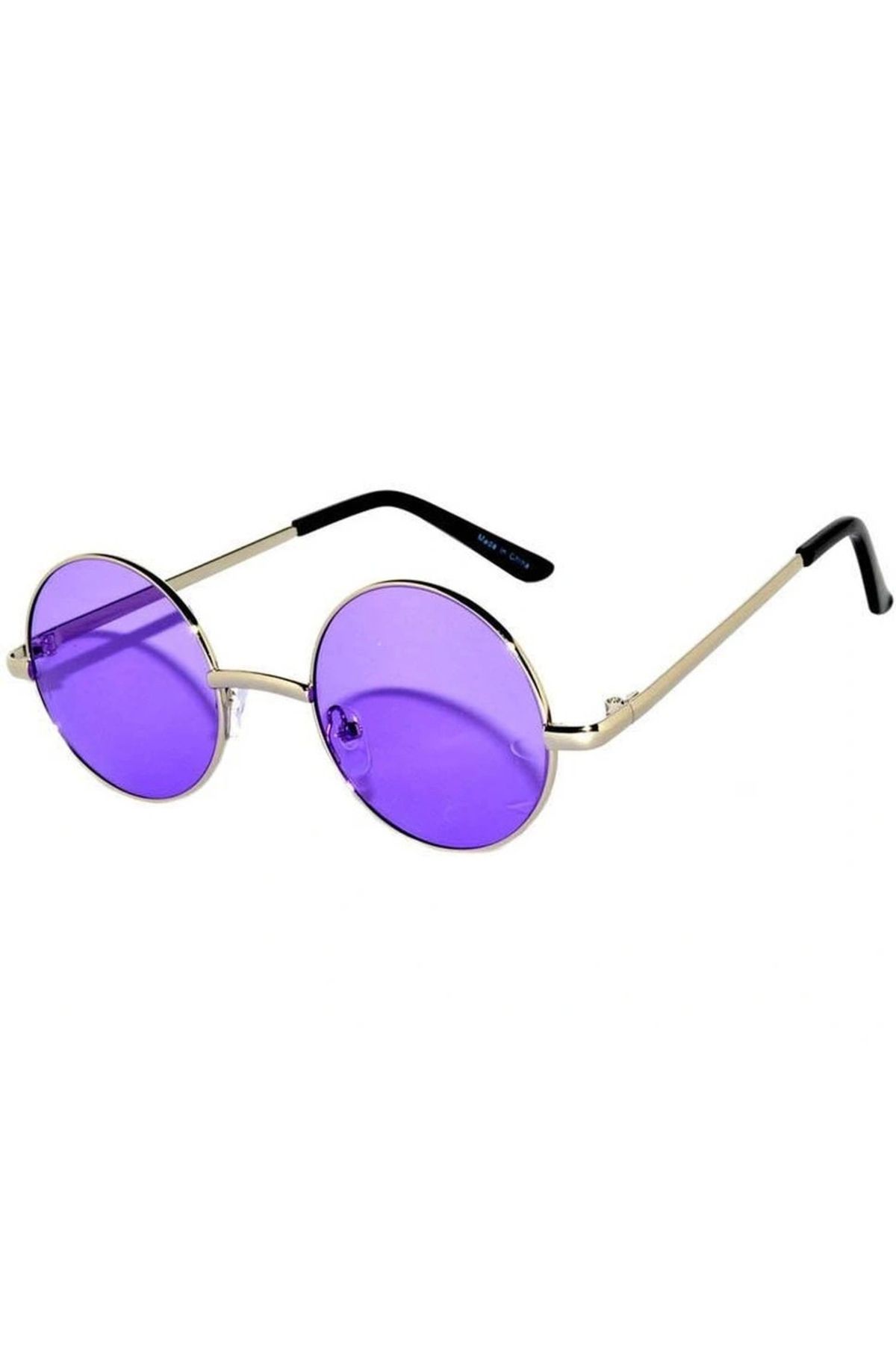 OurStyles Yuvarlak Cam John Lennon Tarzı Gümüş Çerçeveli Mor Gözlük