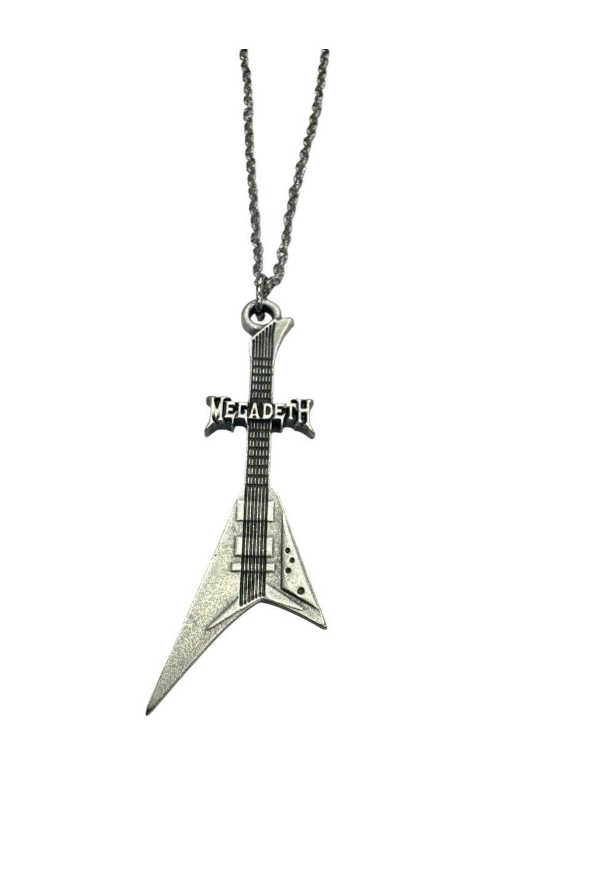 Herşey Nota Megadeth Elektro Gitar Tasarımlı Metal Kolye – 60 cm Zincir - Unisex
