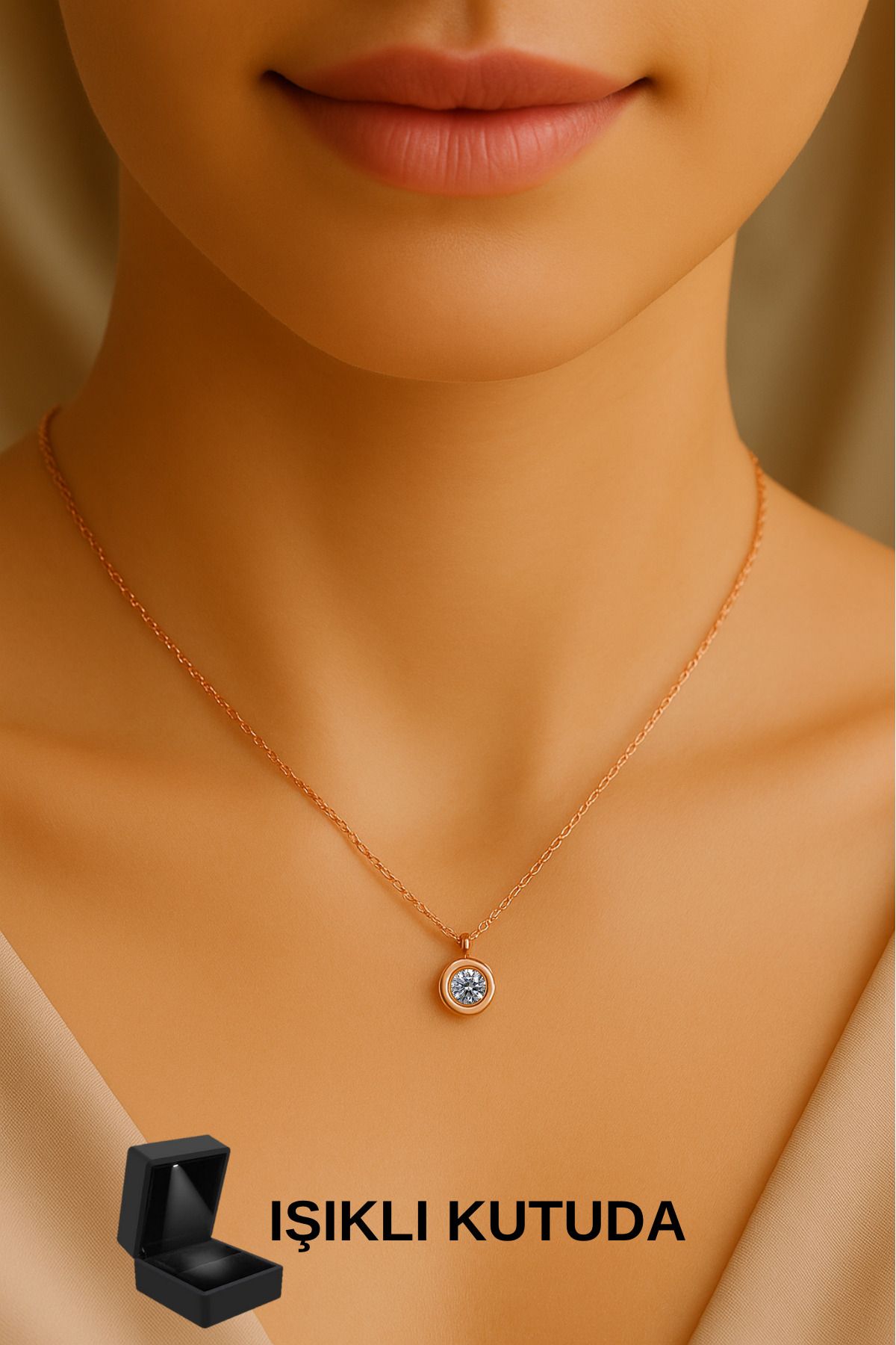 CARAT STONE IŞIKLI KUTUDA KADIN 4MM TEKTAŞ GÜMÜŞ KOLYE