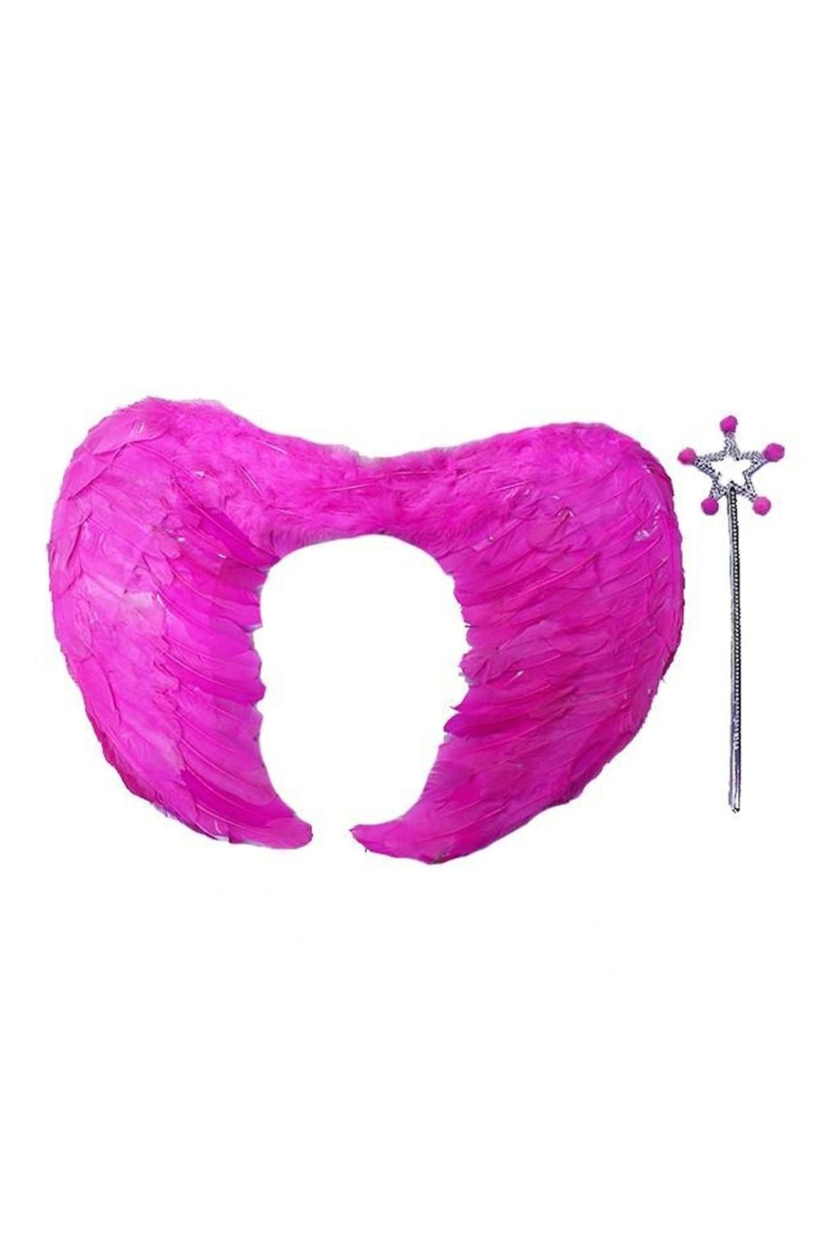 OurStyles Gerçek Tüylü Katlanabilir Çocuk Pembe Melek Kanadı ve Asa Seti 40x55 cm