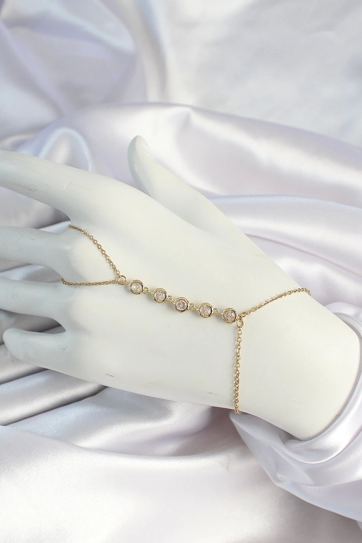 GLIMMERY 316L Çelik Gold Renk Zincirli Zirkon Taşlı Şahmeran
