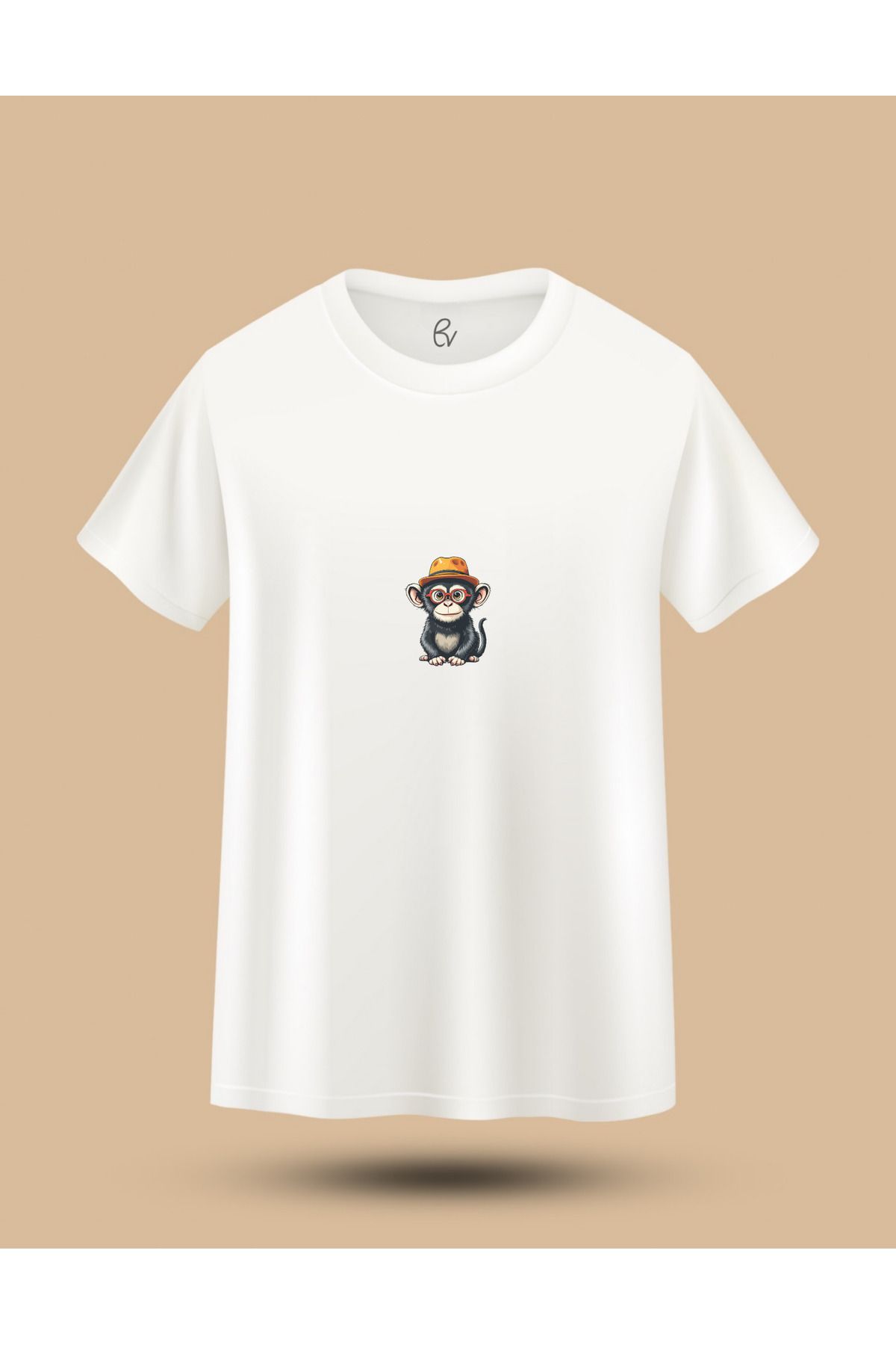 Boonvibe Dijital Baskılı Sevimli Maymun Bol Kalıp Pamuklu T-Shirt
