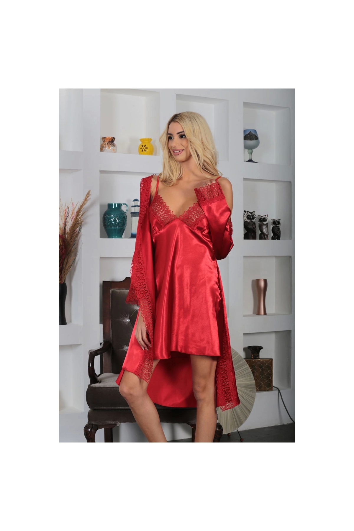 Narnuga MİRAXX Kırmızı Saten Gecelik - 1703